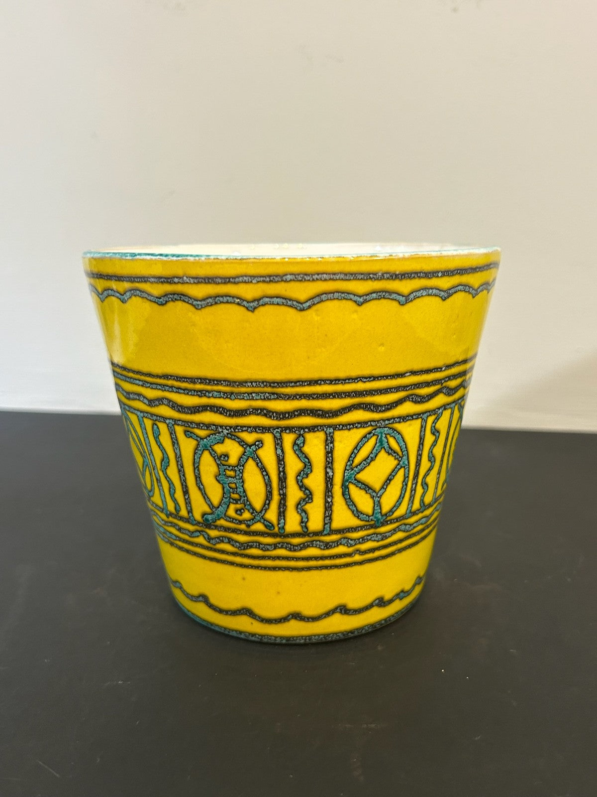 1960s Italian Pottery Cachepot Planter Yellow Black Abstract Bitossi Style 13cm1