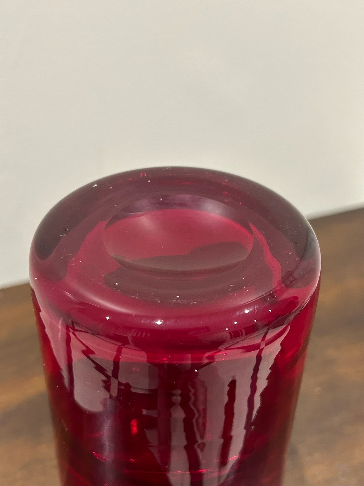 Whitefriars Ruby Red Glass Cylinder Vase Original Foil Label3