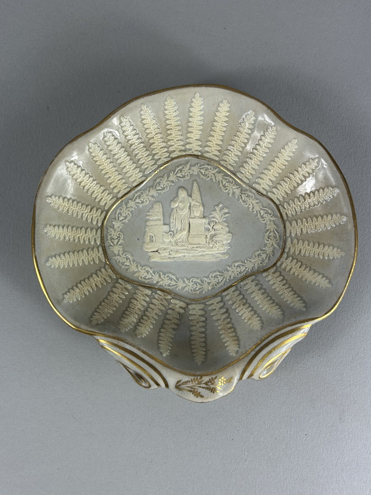 Ridgway 19thC Neoclassical Sprig Shell Plate, Staffordshire Porcelain
