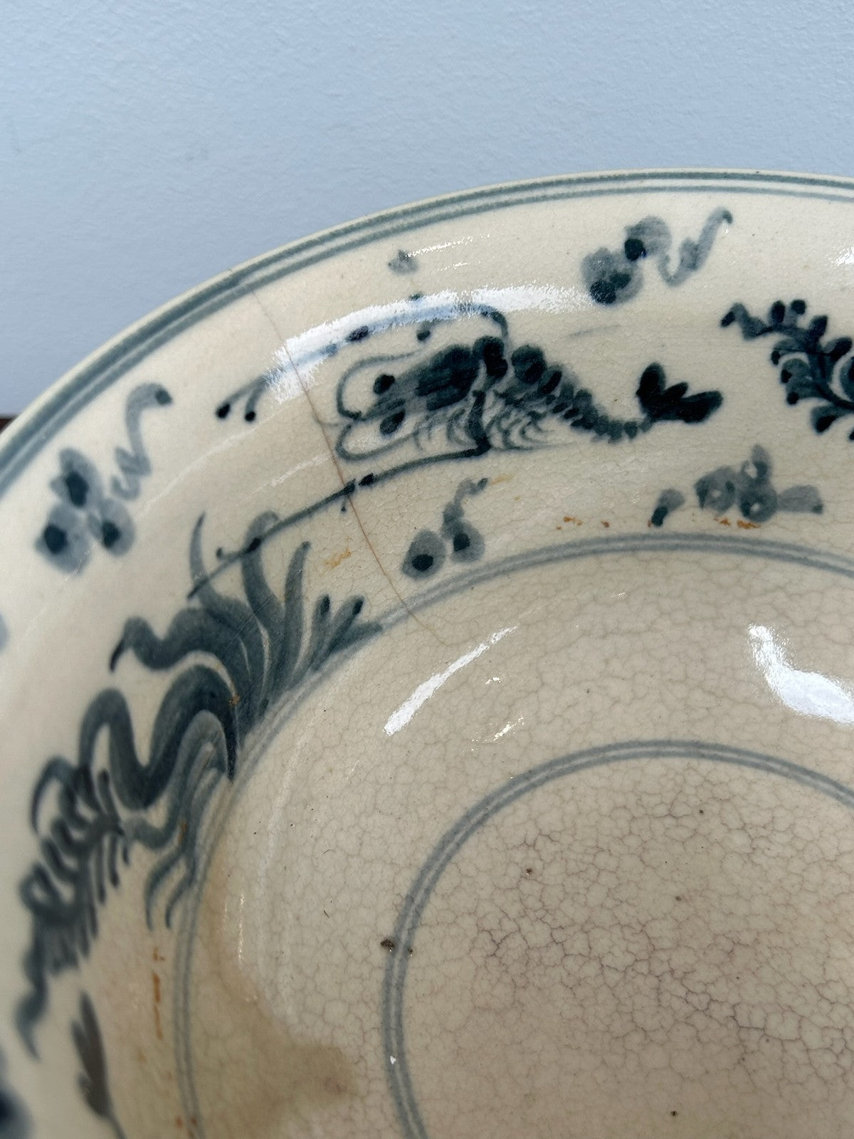 Celadon Glazed Bowls Blue & White Interior A/F Hairline Korean1