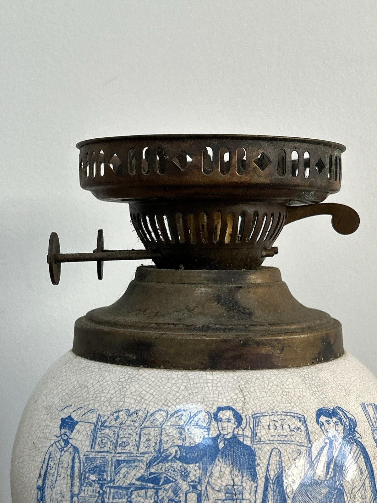 Pair Victorian Style Advertising Oil Lamps Grocer & Liquor A/F7