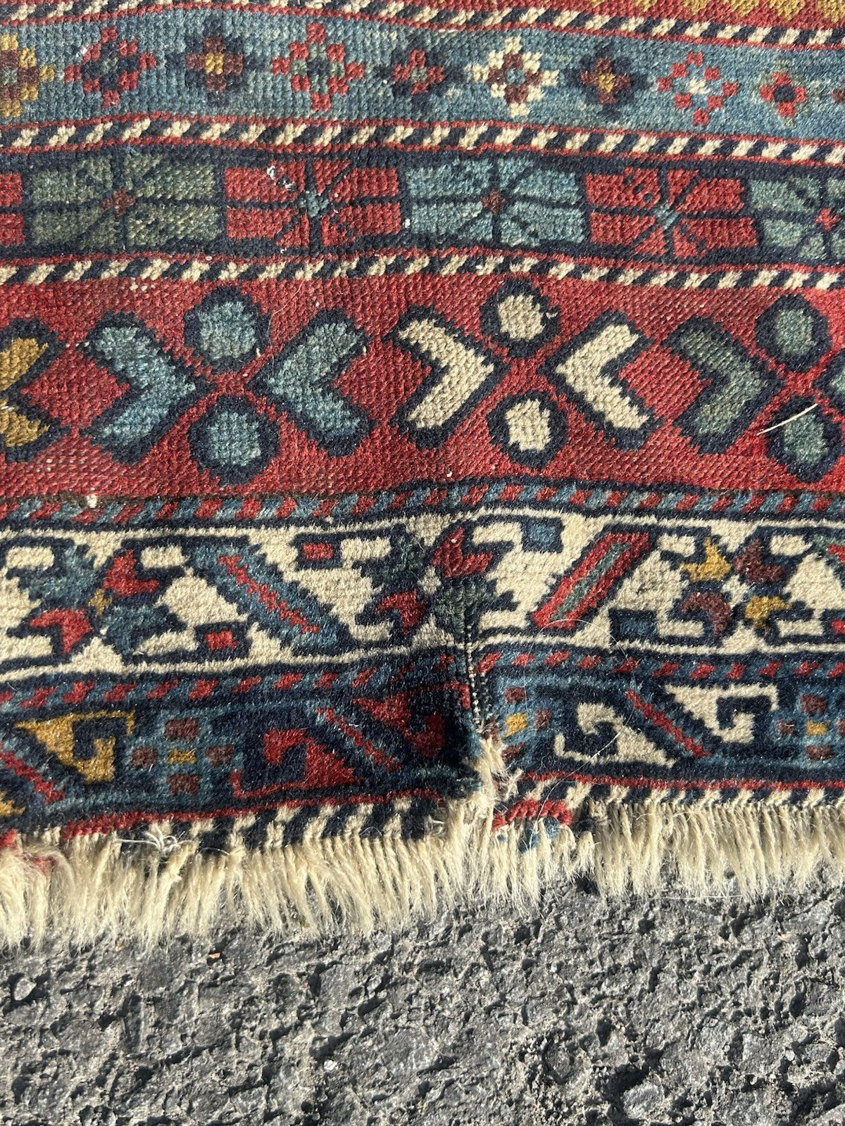 Antique Caucasian Kuba Rug c1900 Blue Lattice Chichi Hand Knotted Wool 127x155cm9