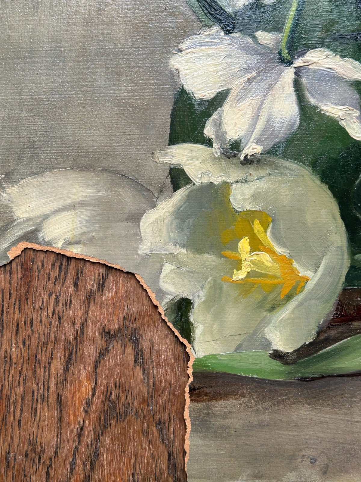 Oil on Canvas Still Life Narcissi & White Tulip Unstretched Monogram B5