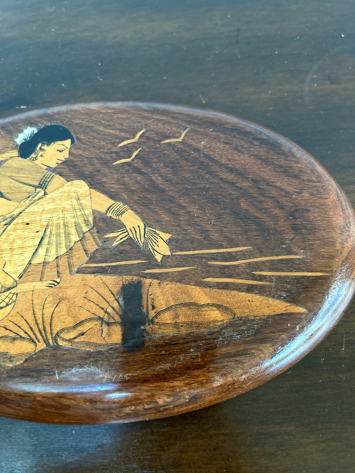 Antique Inlaid Marquetry Oval Plaques Figural Sorrento Style12