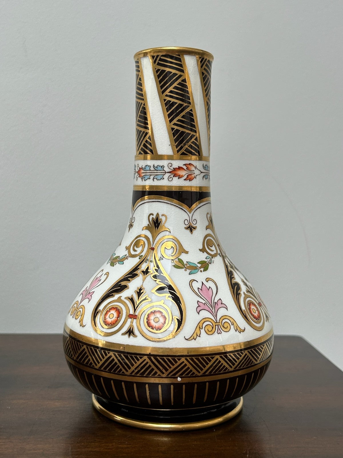 Pair Imari Bone China Bottle Vases c.1885 (one restored) Ex Rinaldo2
