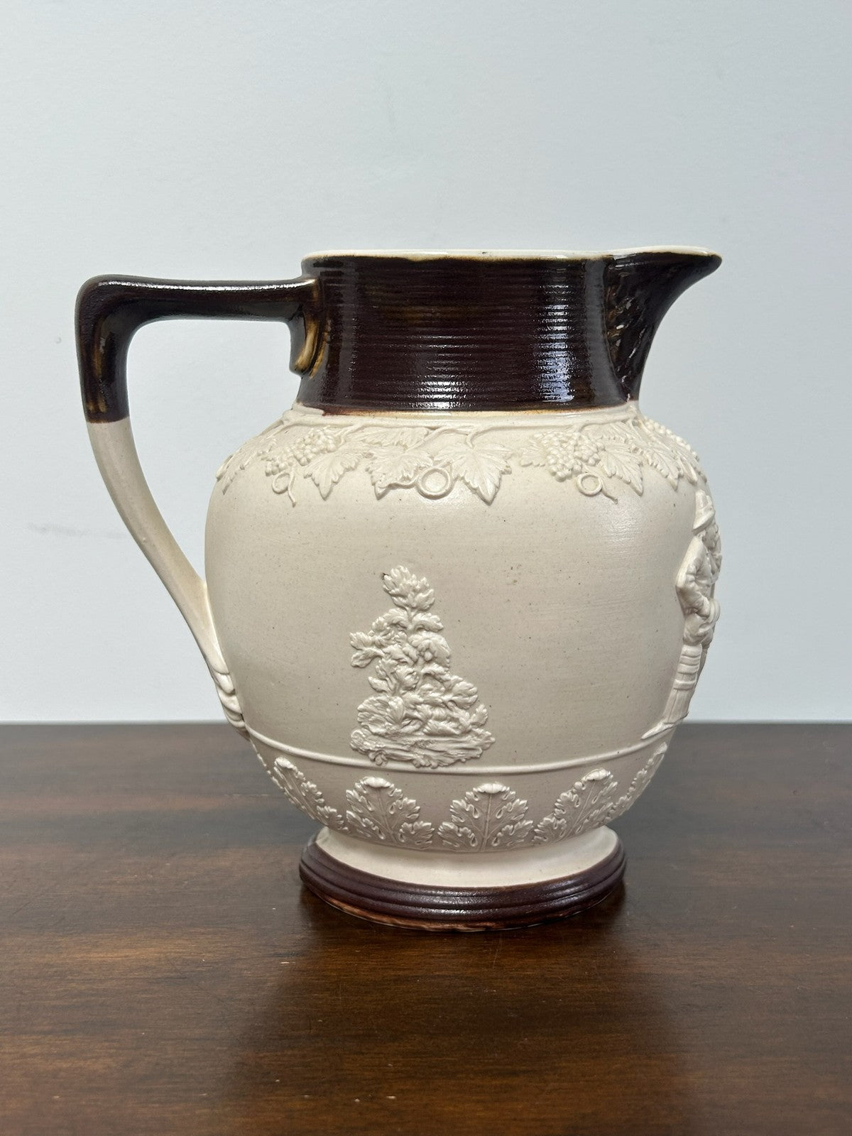 Turner Stoneware Jug 17cm Cupid Bacchanalian Relief Georgian c1810 Antique2