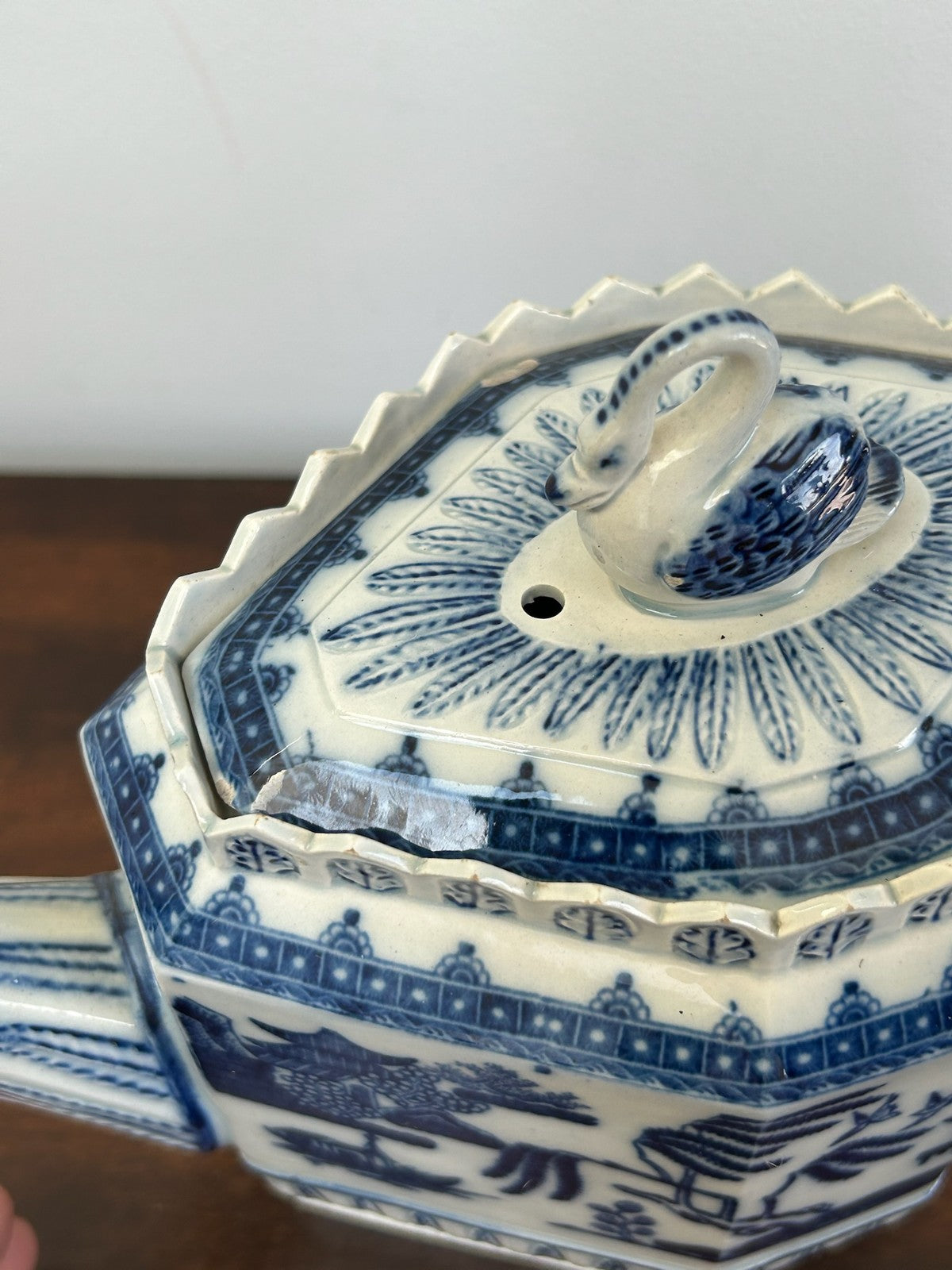 Antique Pearlware Blue White Chinoiserie Teapot Georgian c.18105