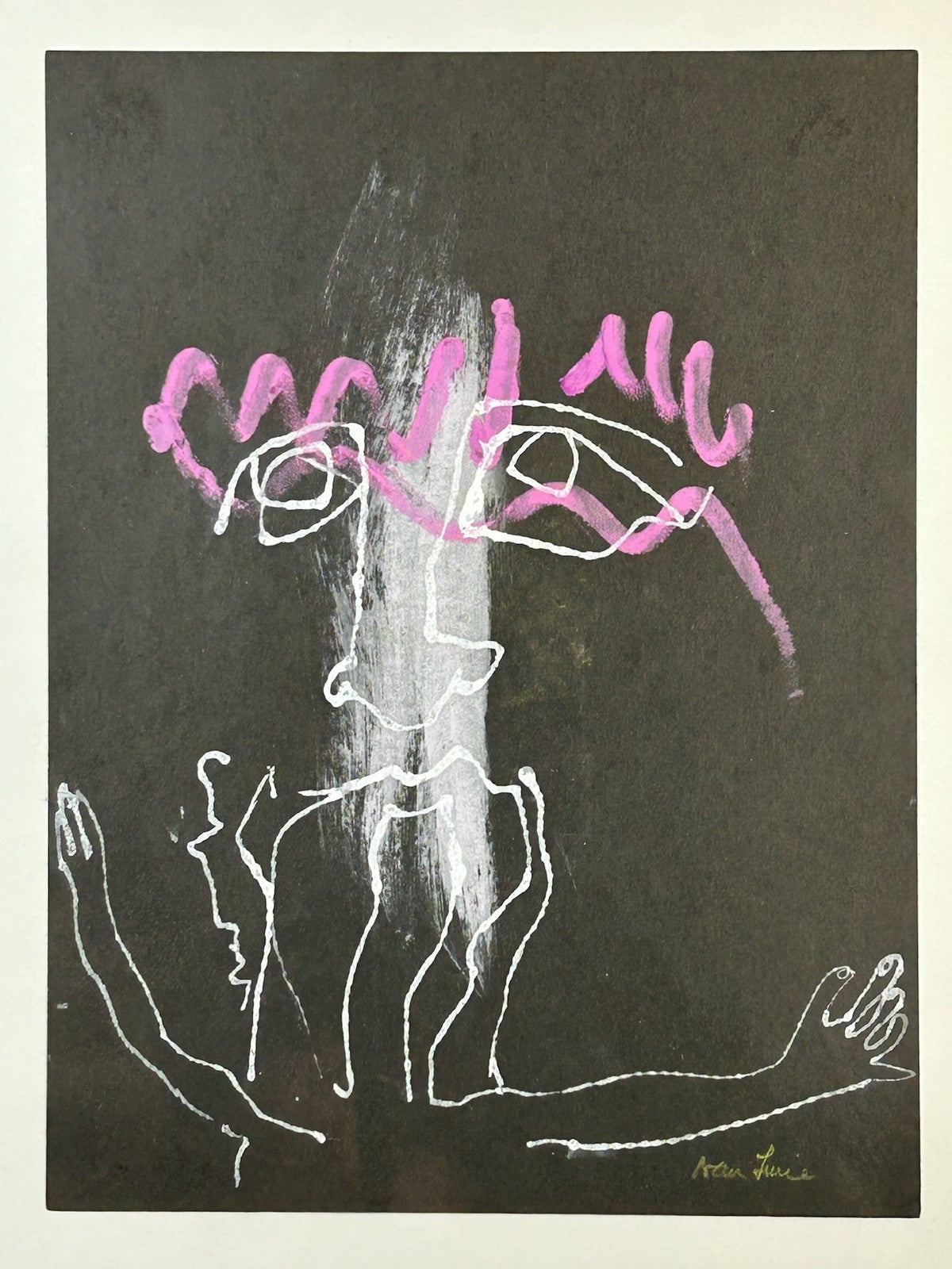 Nan Lurie Original Signed Mixed Media Figure Black Paper Pink White WPA Artist10