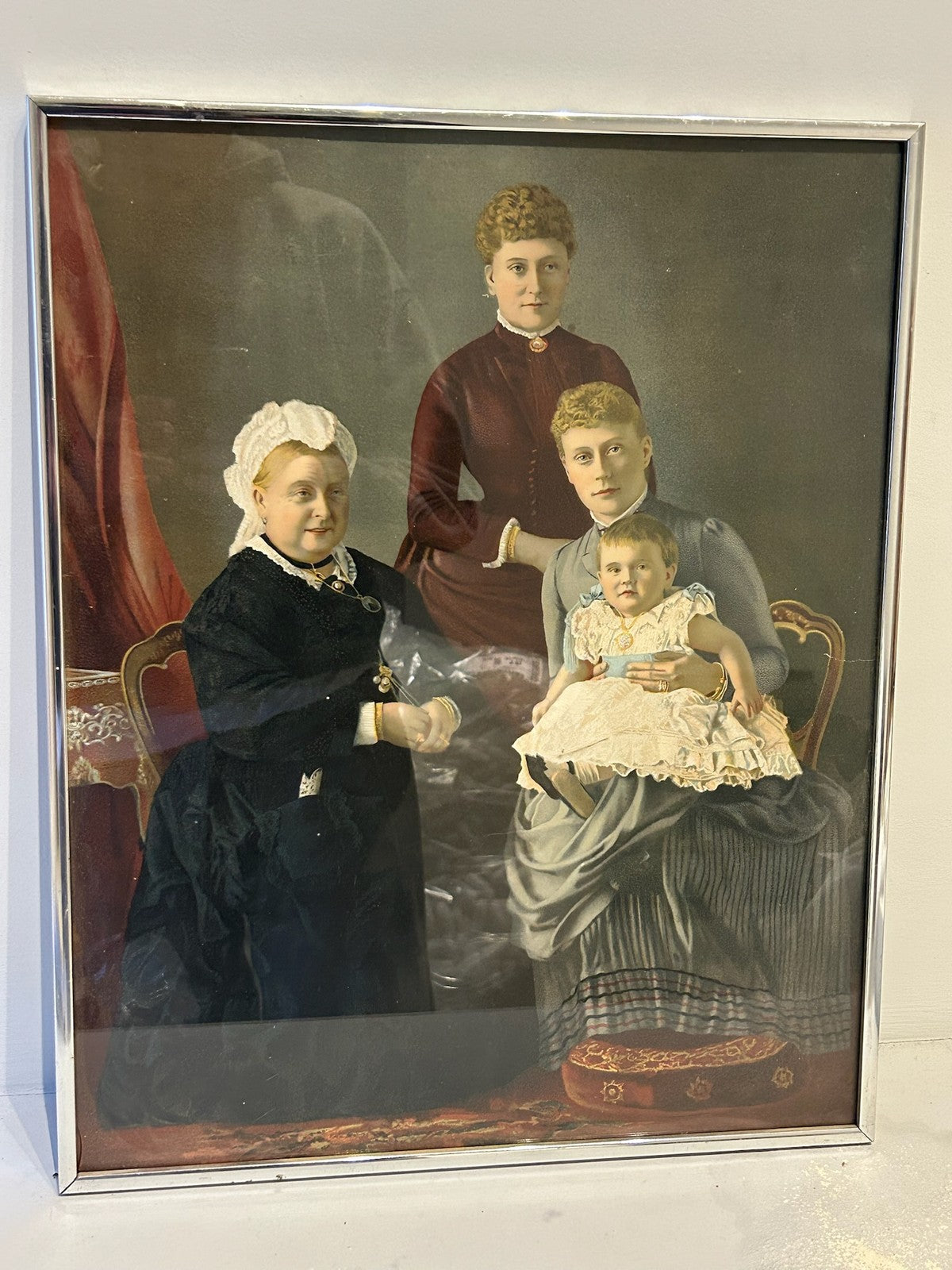 Victorian Chromolithograph Queen Victoria with Royal Mother and Baby Framed1