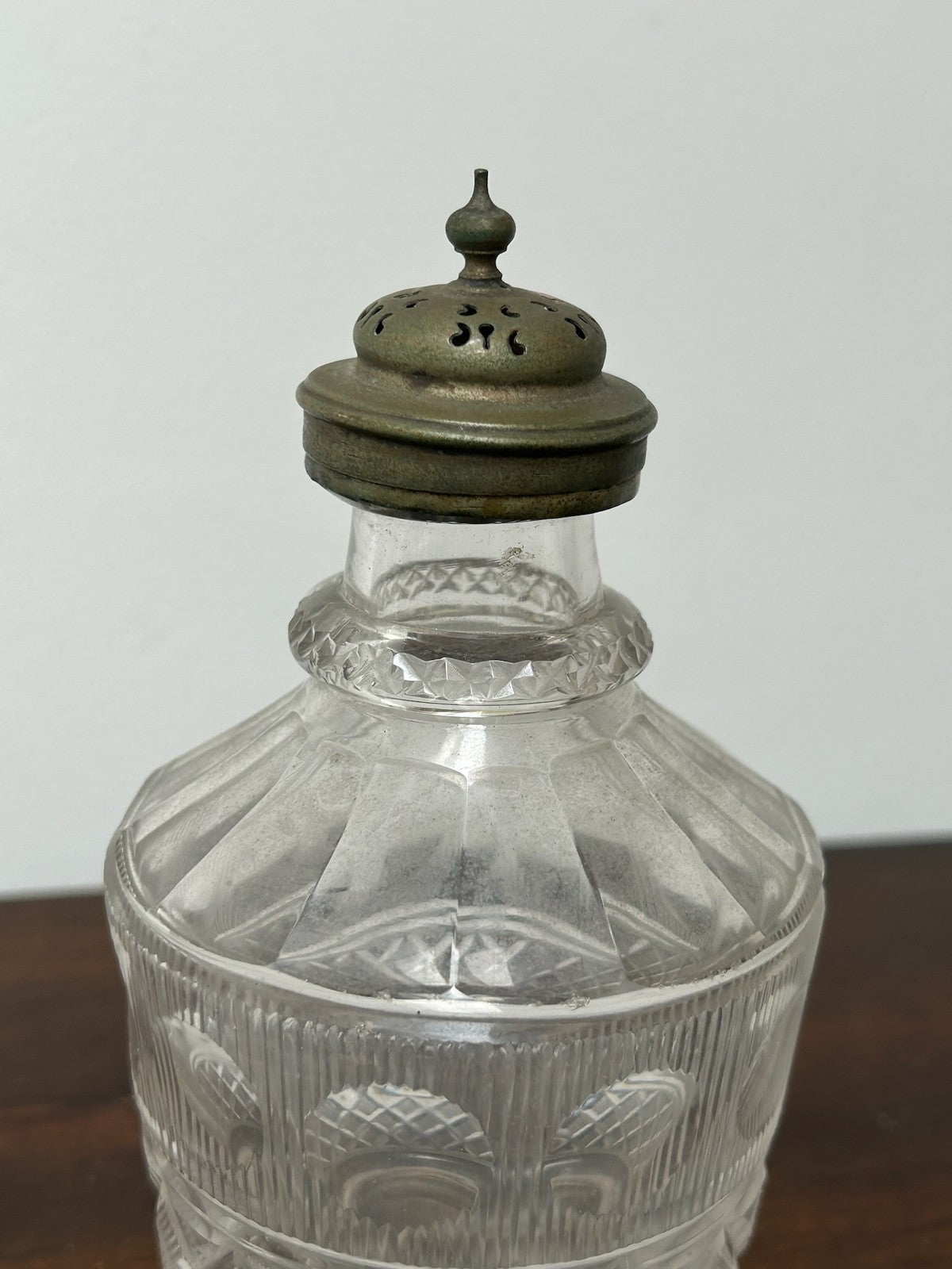 Cut Glass Jar with Plated Lid Faceted Hobnail 17cm3