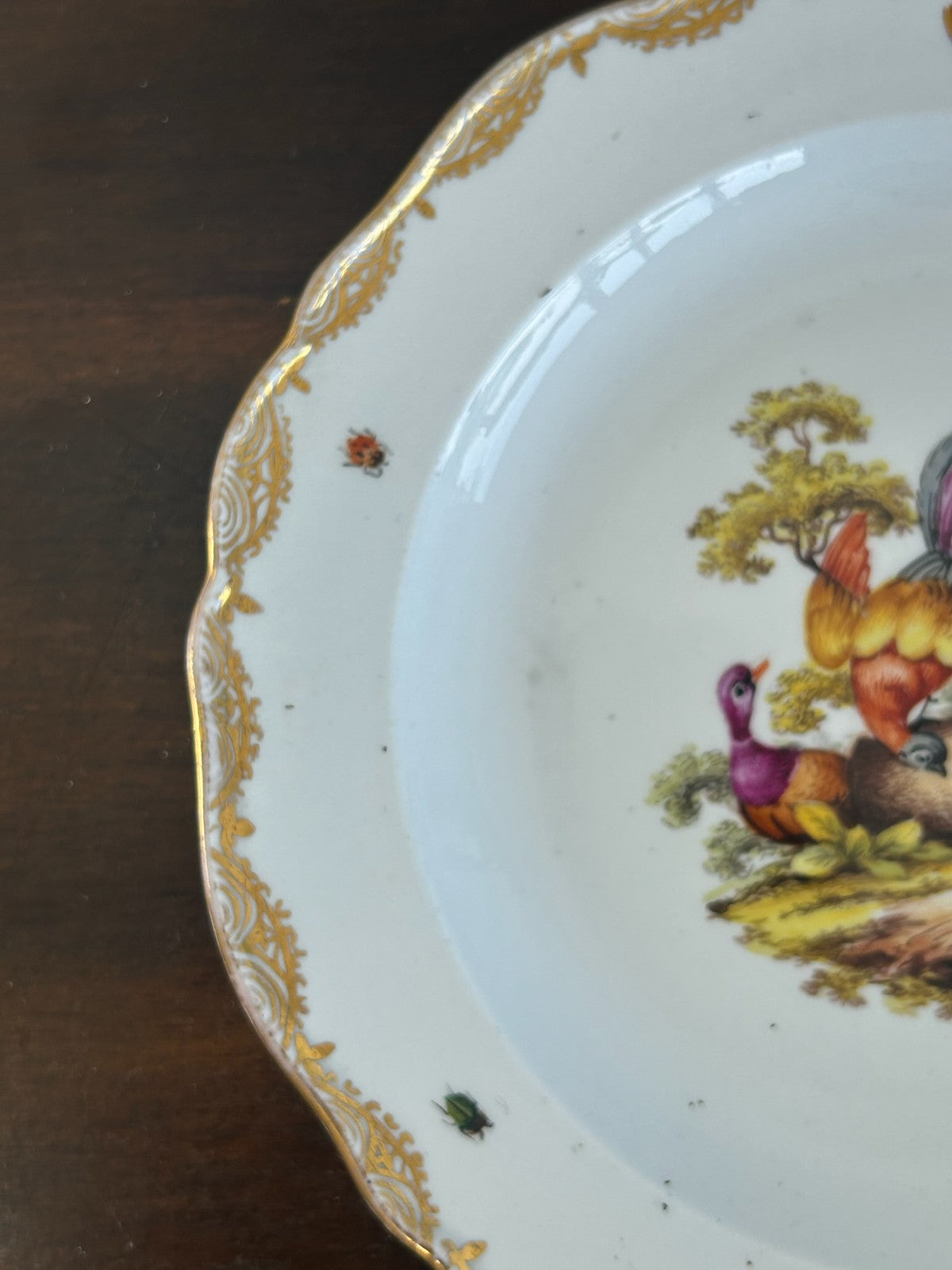 Antique Meissen Hand Painted Birds & Insects Plate Crossed Swords 20cm3