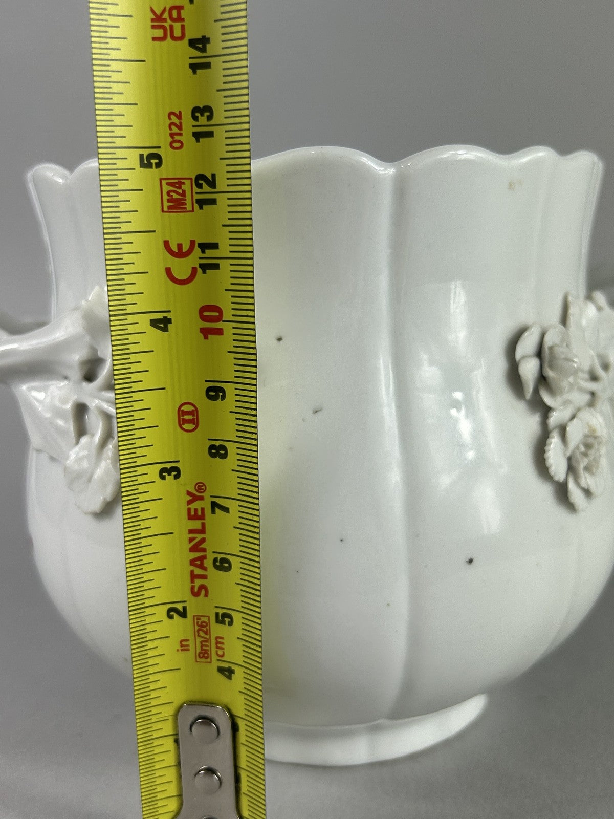 Meissen style porcelain two handled floral bowl with applied roses