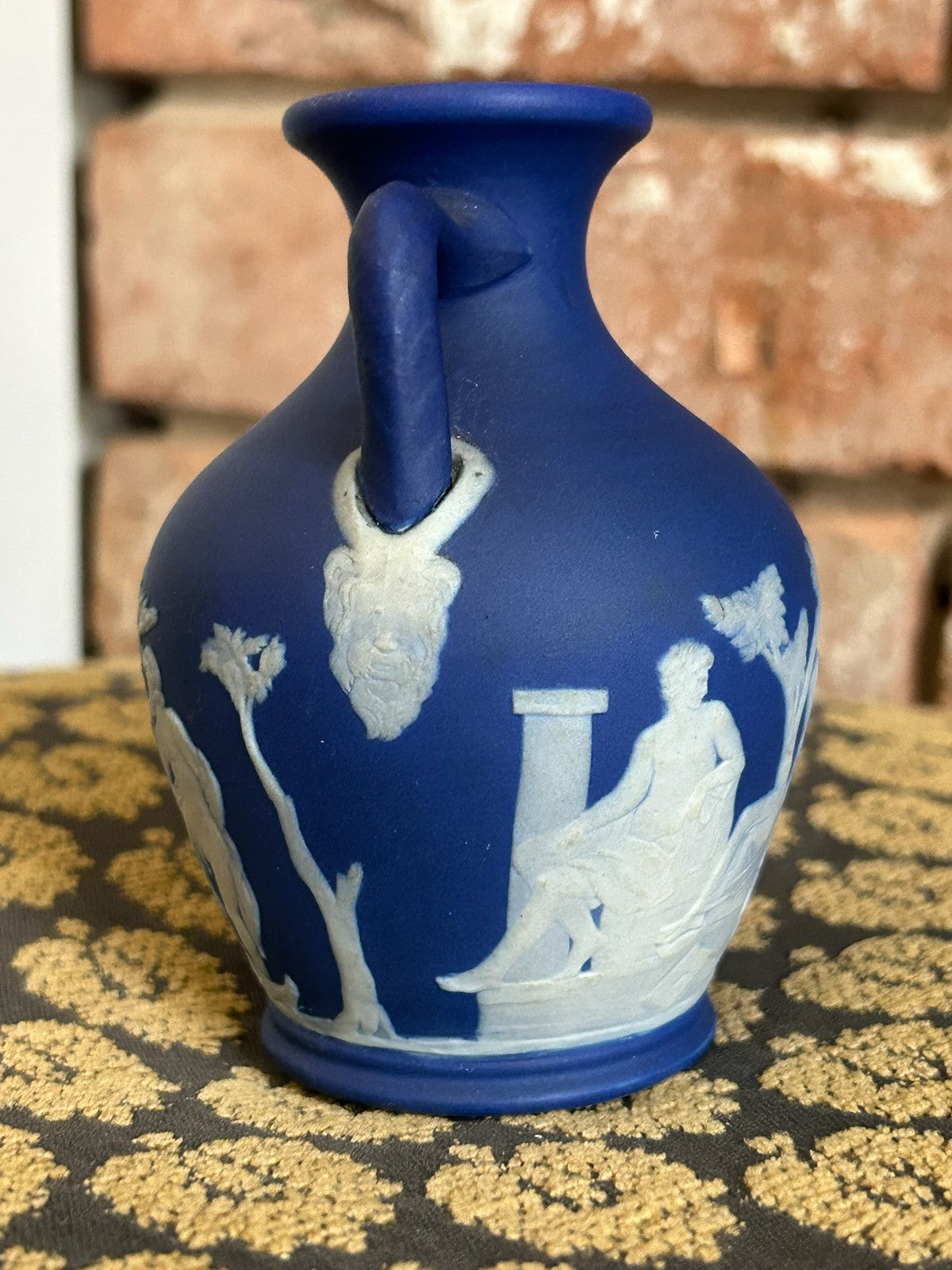 Wedgwood Dark Blue Jasperware Portland Vase Twin Handled Classical White Relief1