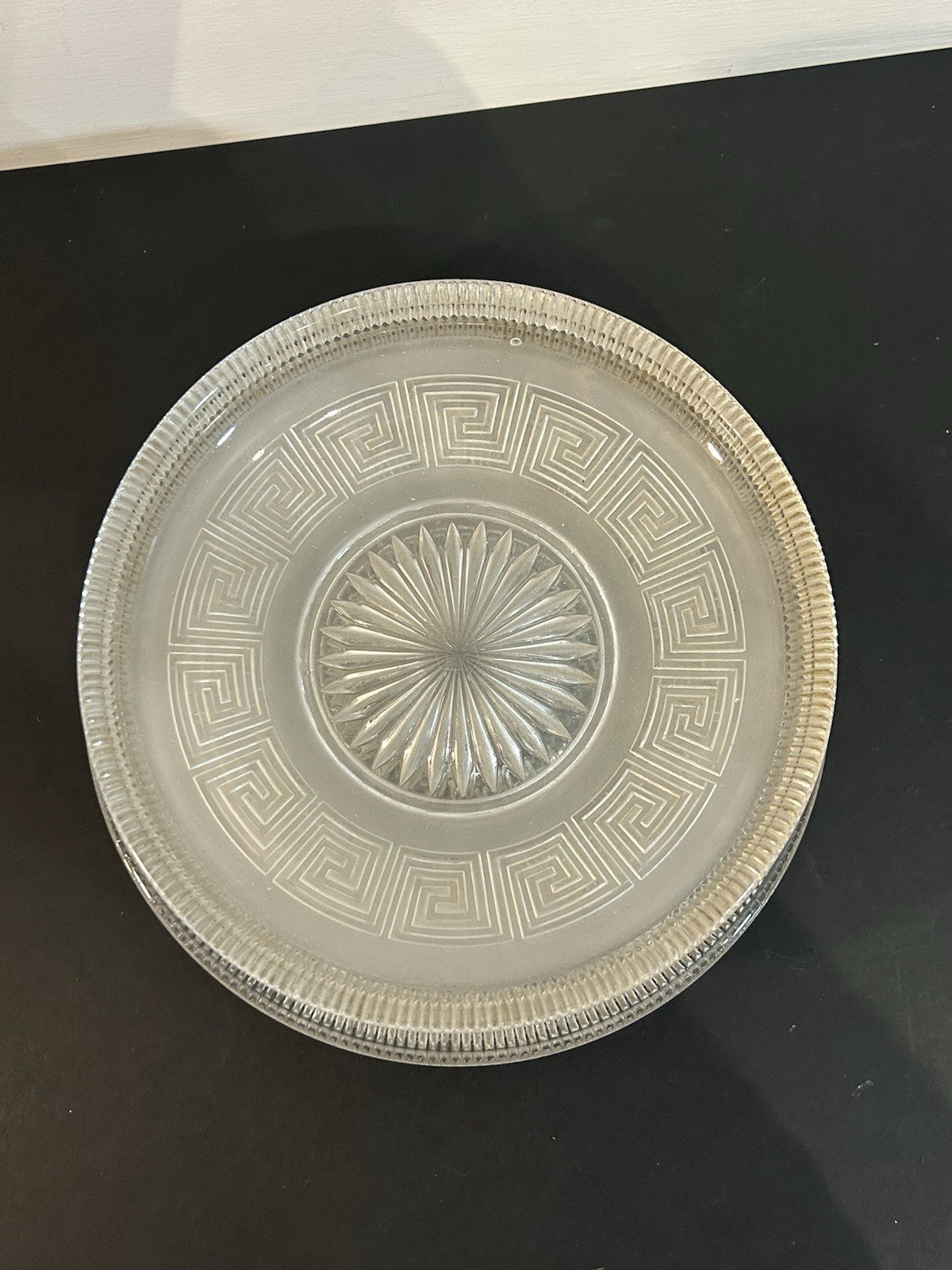 Set of 6 Cut Glass Star Burst Plates Greek Key Border Vintage 22cm0