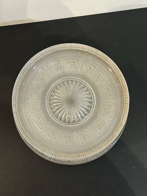 Set of 6 Cut Glass Star Burst Plates Greek Key Border Vintage 22cm