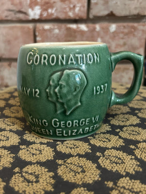 1937 Coronation King George VI Green Relief Moulded Mug Commemorative