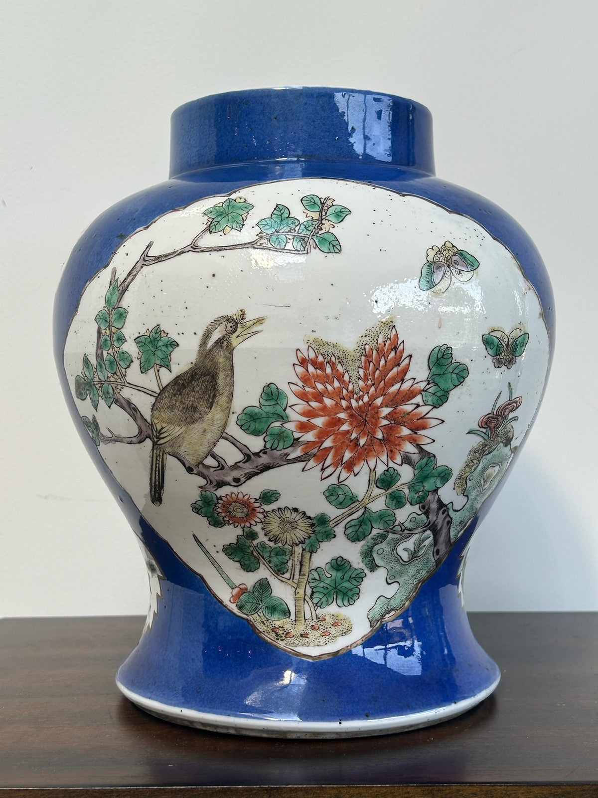 Antique Chinese Famille Verte Hand Painted Baluster Vase Birds & Peony1