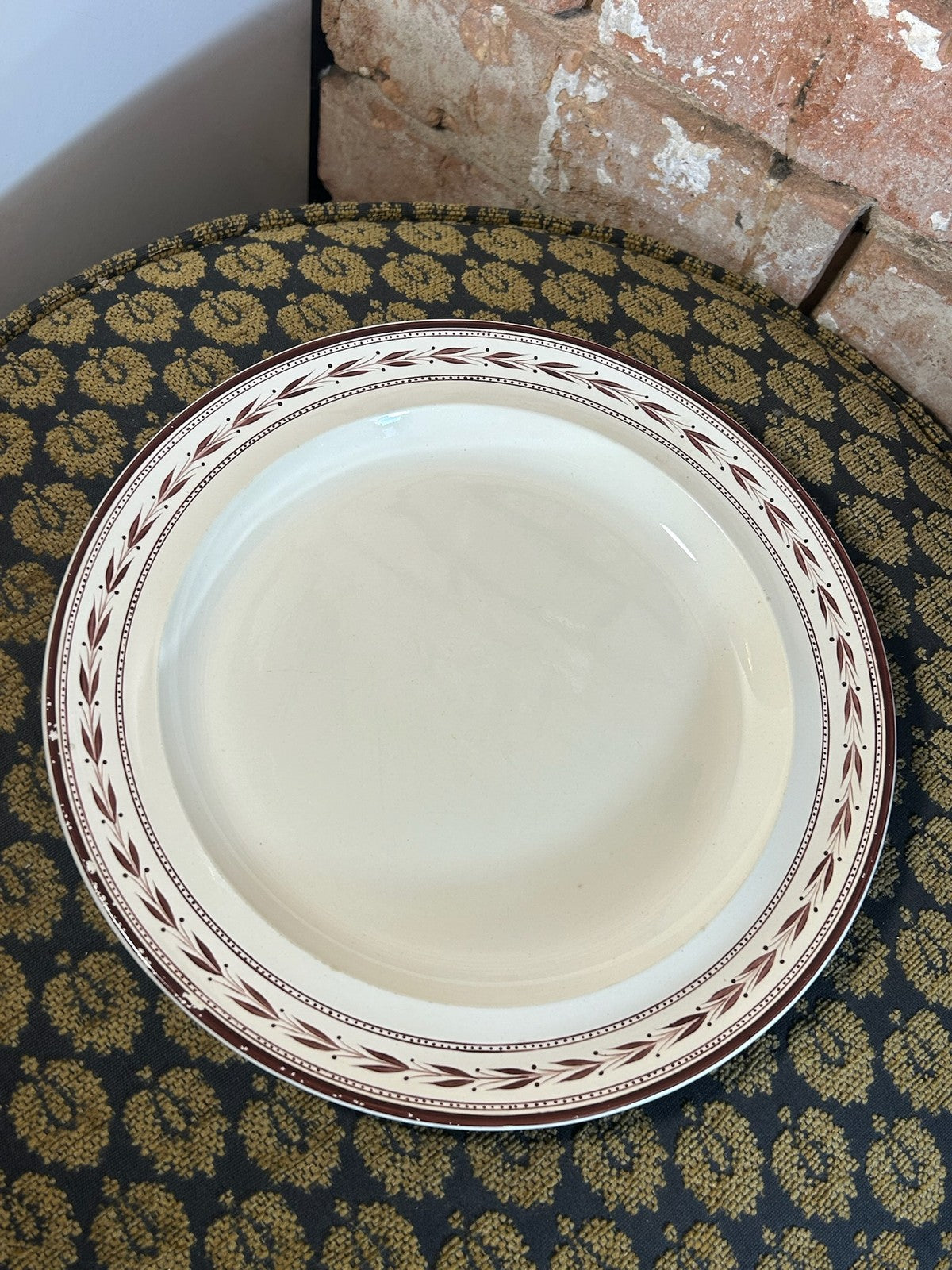 Antique Wedgwood Creamware Plate Brown Leaf Border c1800 Impressed Mark0