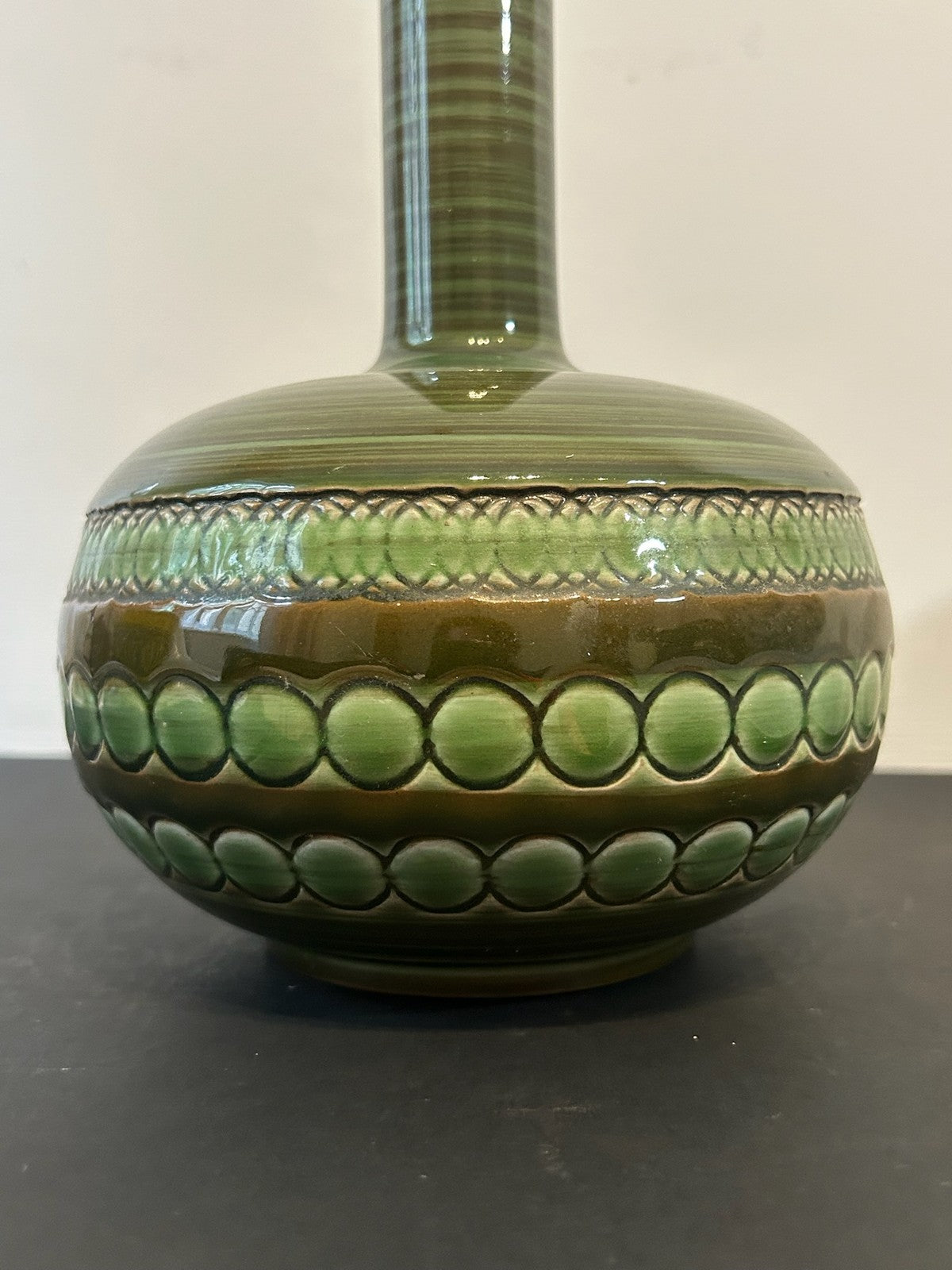 Ernestine Salerno Italy Green Glazed Bottle Vase Mid Century 25cm1