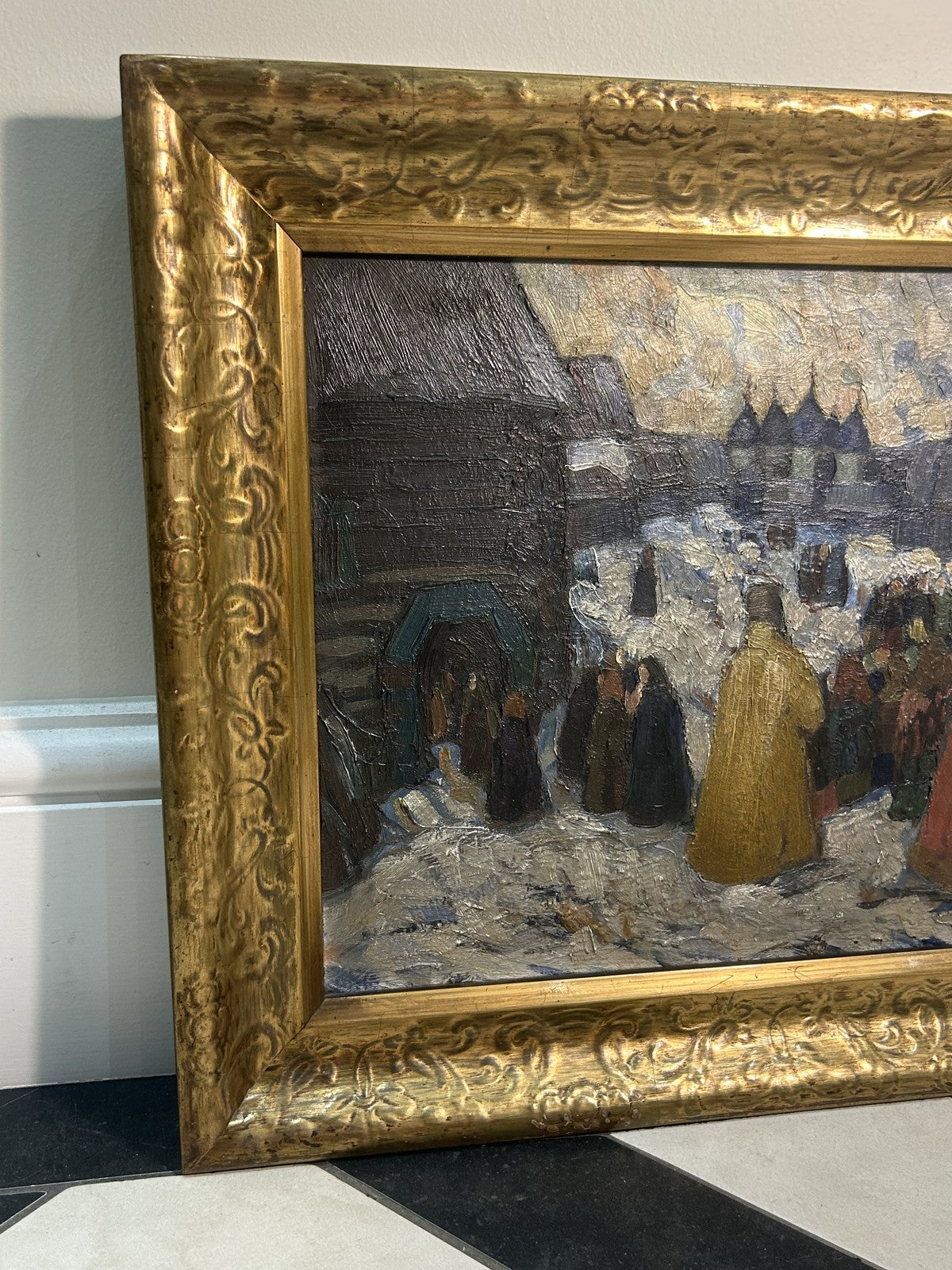 Antique Oil Painting "Going to Church" Russian Scene — Rasumov6