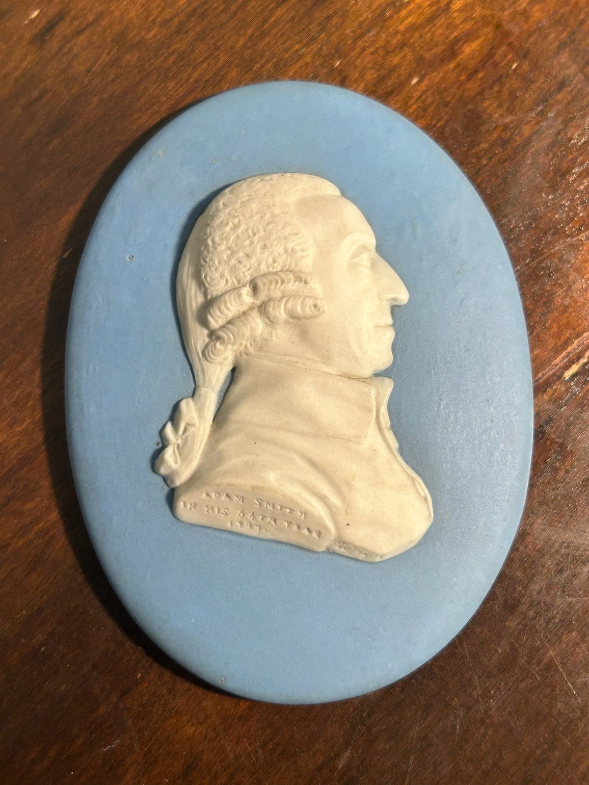 Antique 18thC Wedgwood Blue Jasper Portrait Medallion Adam Smith 1787 Tassie0