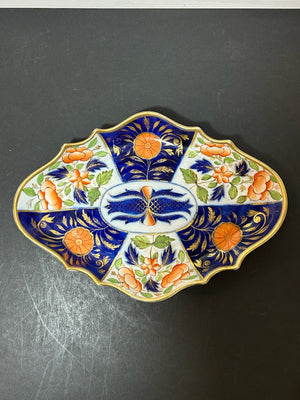 Antique English Porcelain Imari Lozenge Dish Old Japan Pattern Cobalt Gilt 26cm