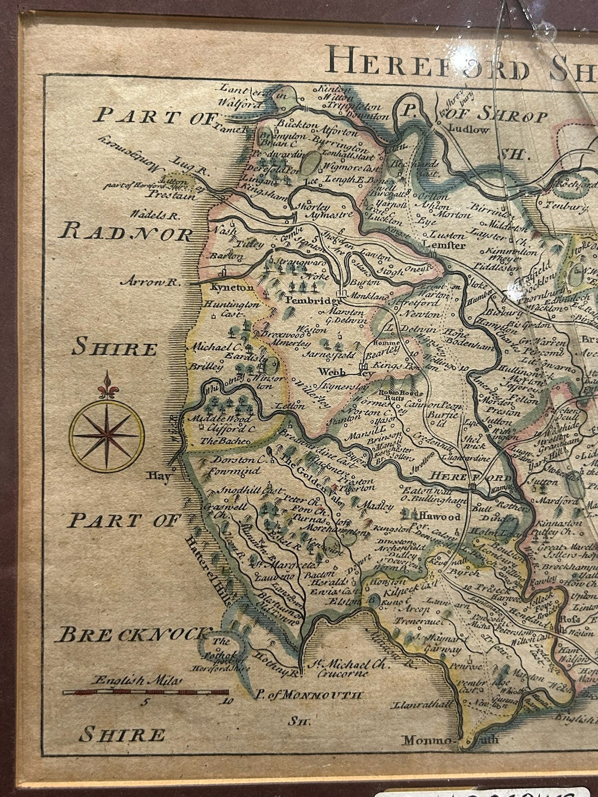 Antique 1769 John Rocque Map of Herefordshire Hereford Hand Coloured Framed3