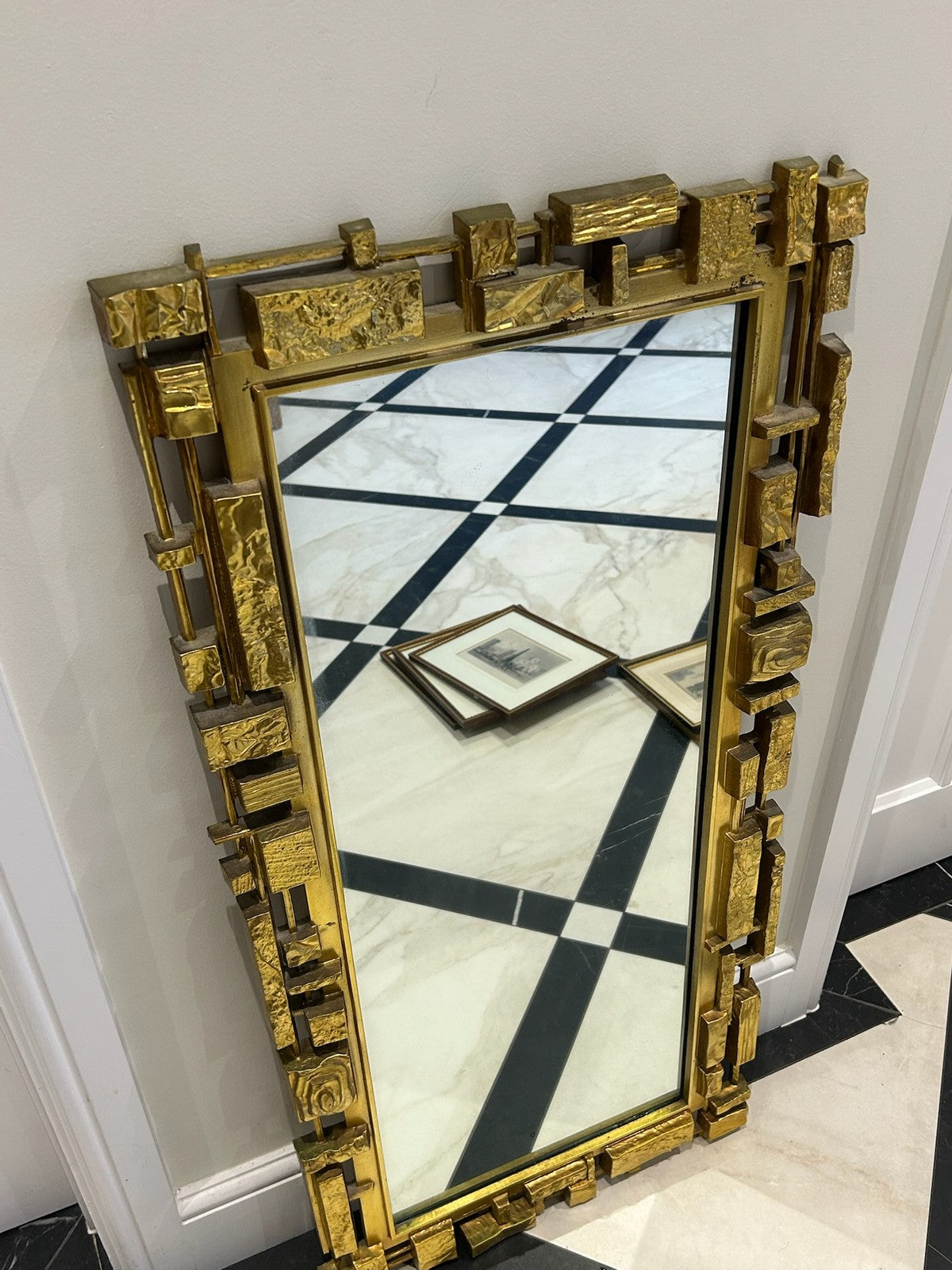 1970s Brutalist Mirror Syroco USA Mid Century Modern Hollywood Regency 106cm4