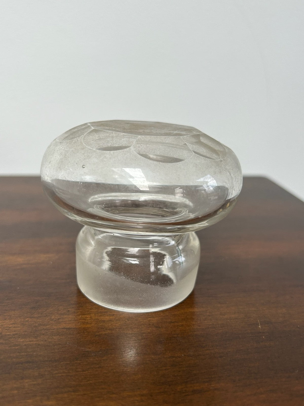 Antique Etched Glass Storage Jar Engraved Floral Pattern Replacement Lid 14cm7