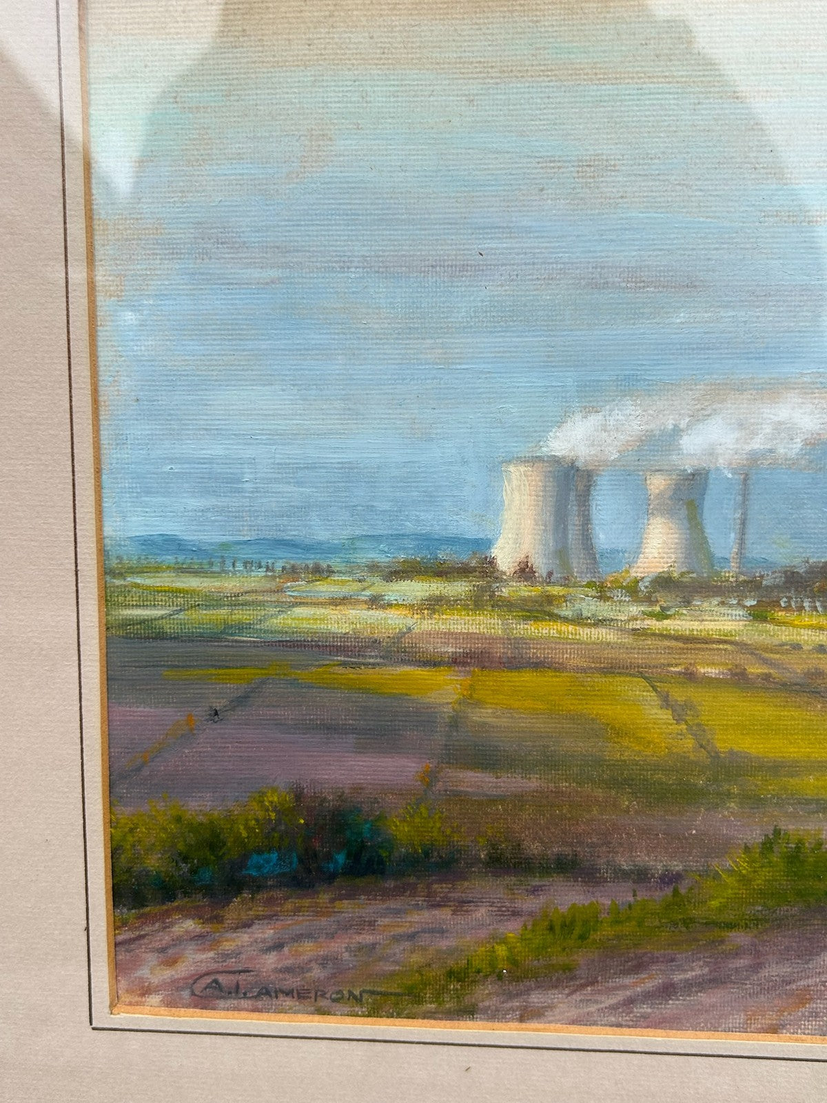 A.I. Cameron Oil Painting Power Plant Countryside Vintage Unusual Framed1