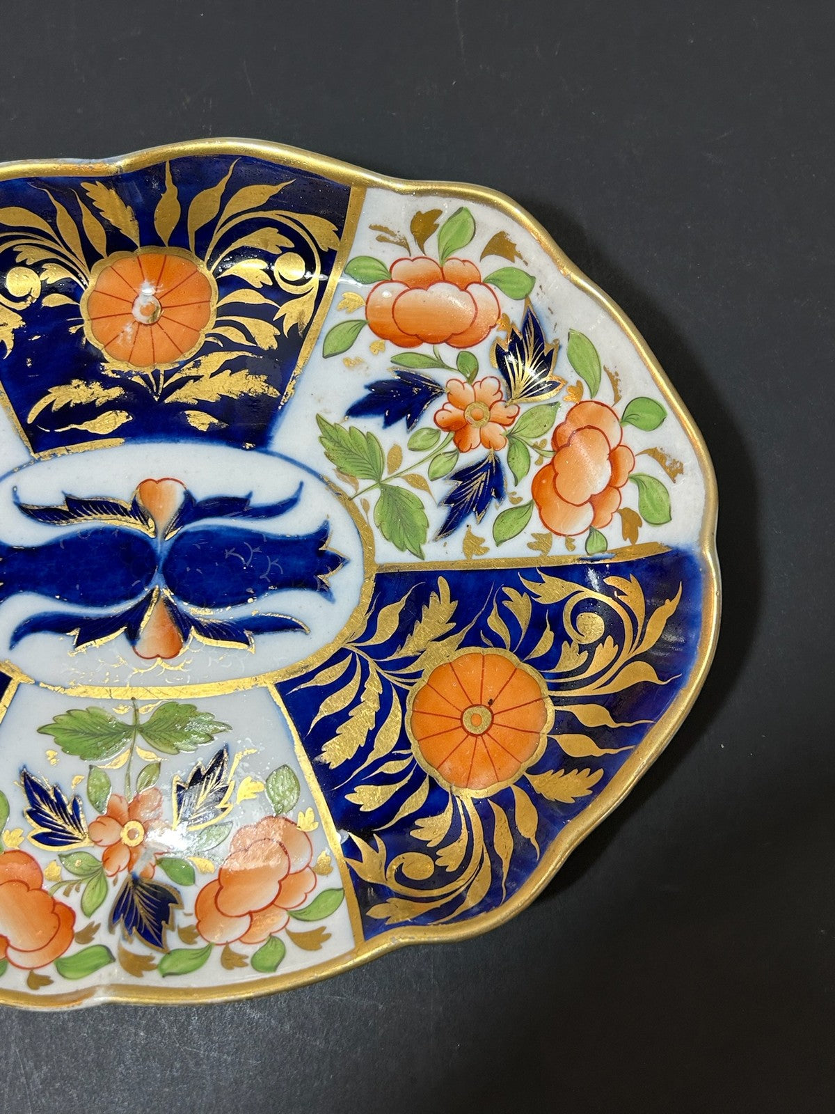 Antique English Porcelain Imari Oval Dish Old Japan Pattern Cobalt Gilt 26cm3