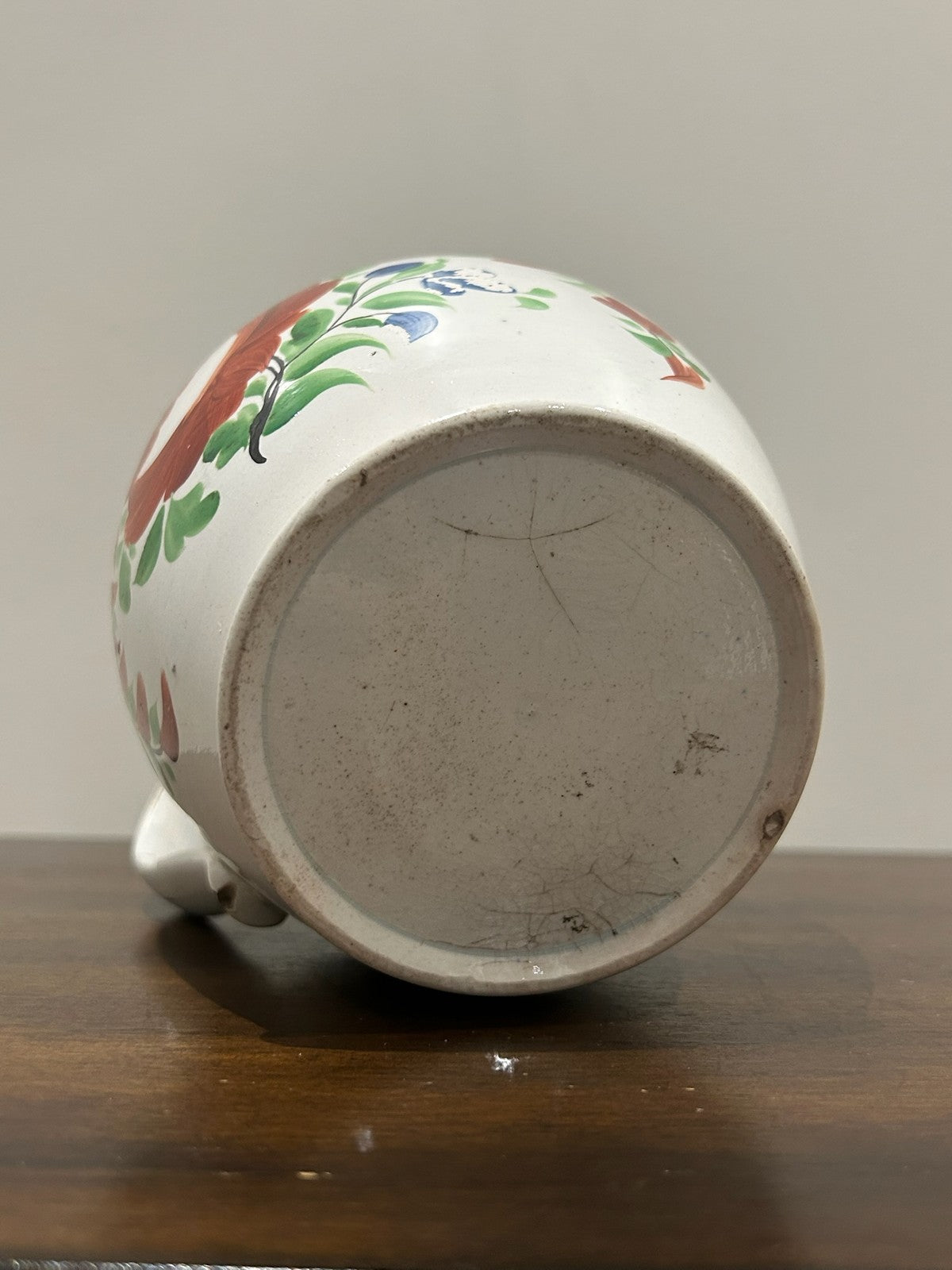 Georgian Pearlware Jug Hand Painted Enamel Red Roses Brown Rim c.18205