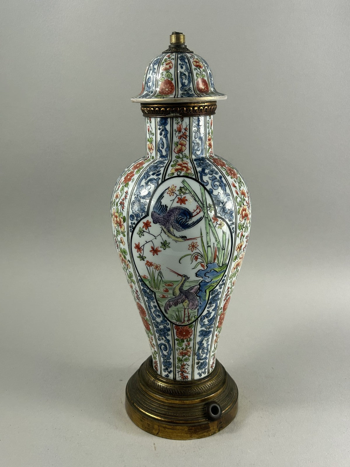 Antique Asian Imari Style Porcelain Vase Mounted as Bronze Lamp