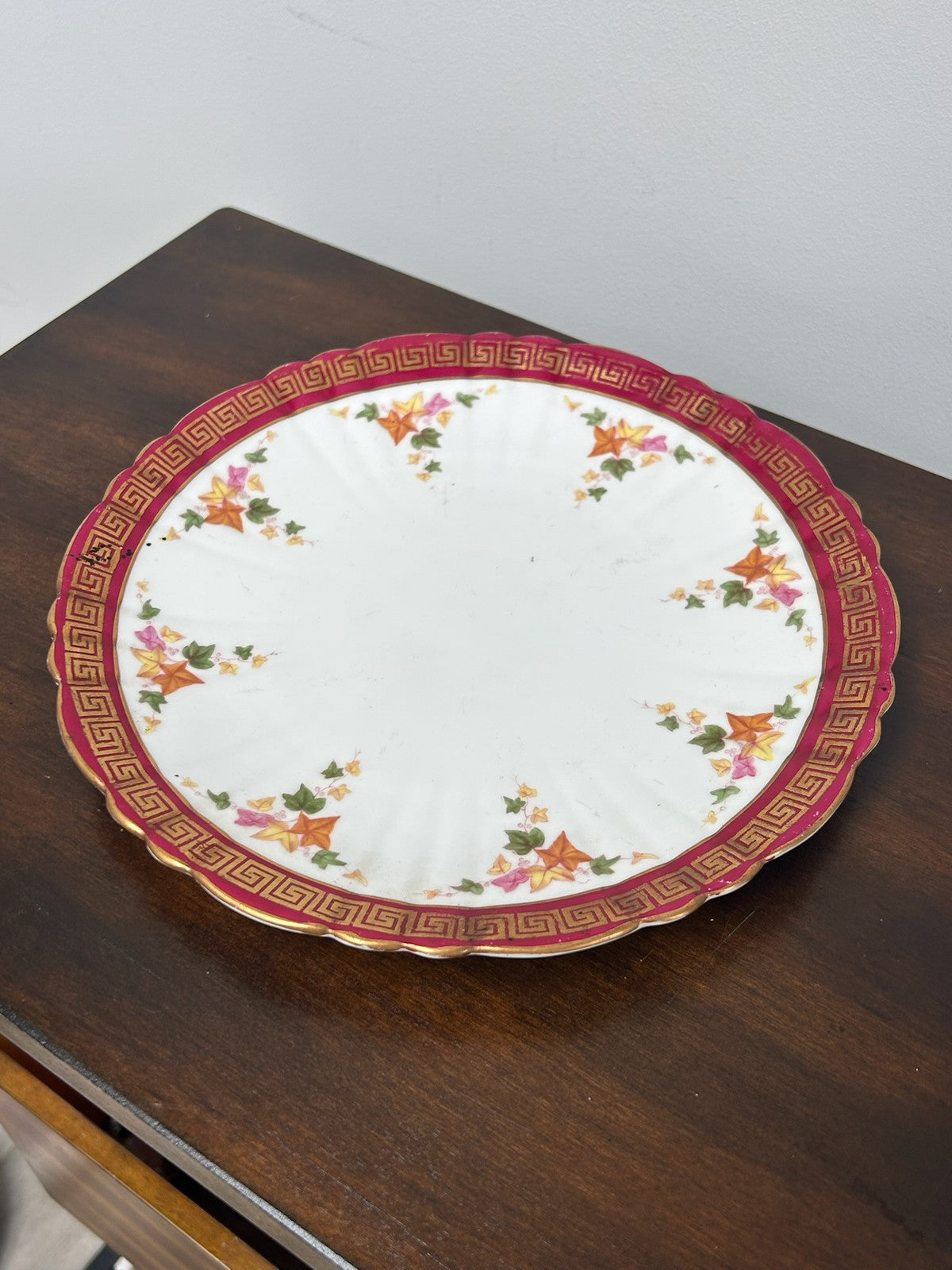 Victorian Porcelain Plate Red Border Gilt Greek Key Floral Sprigs Rd 18860