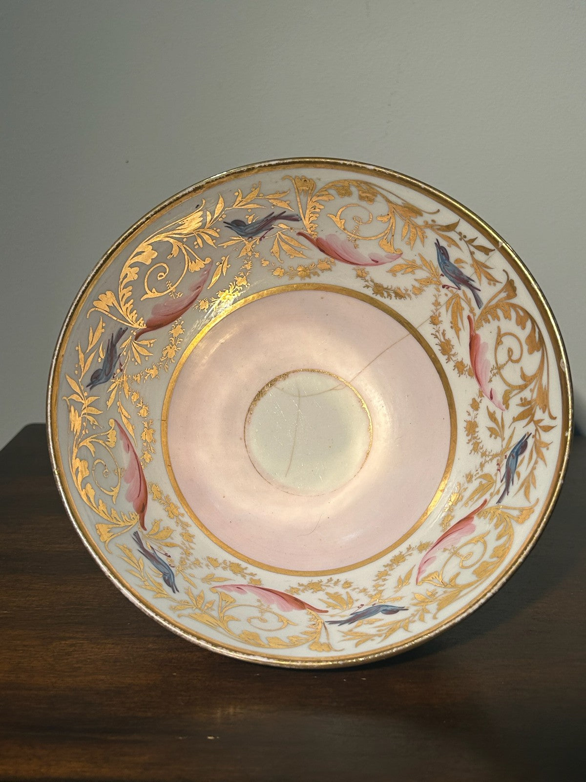 English Regency Porcelain Slop Bowl c.18201840 Hand Painted Birds Pink 17cm5