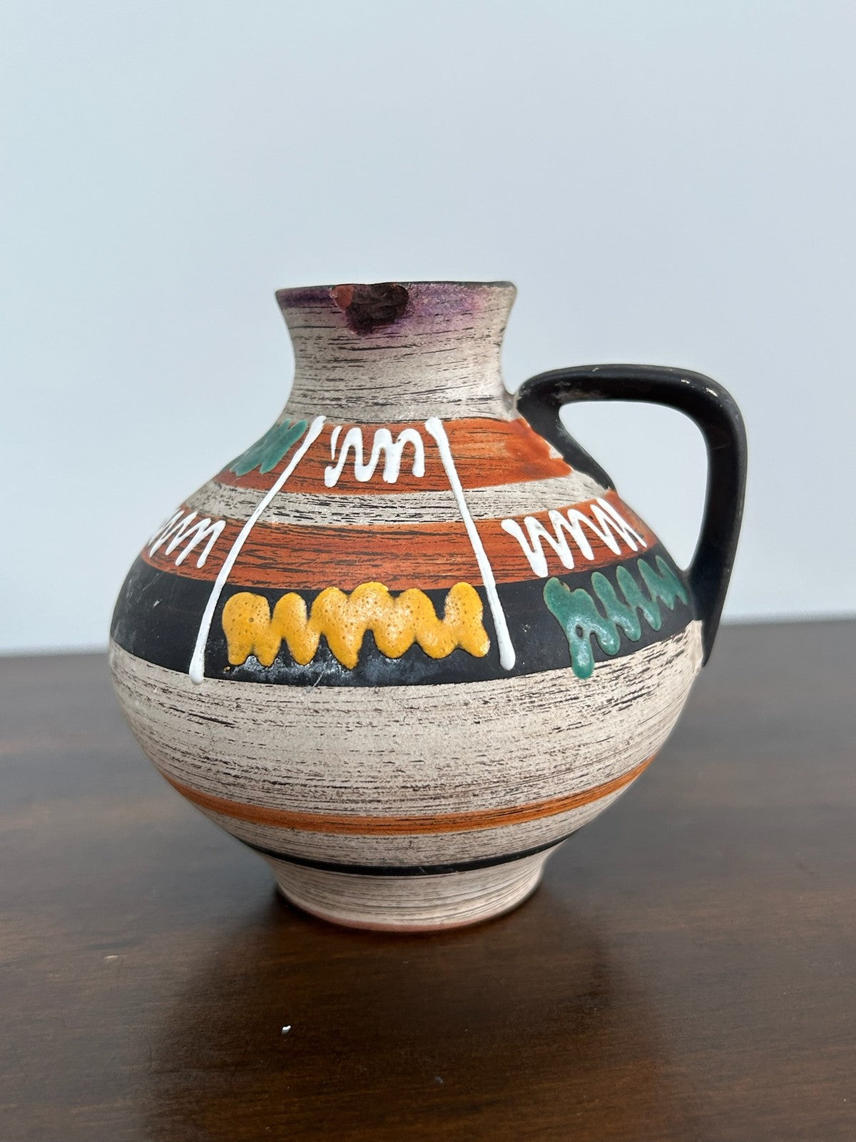 Folk Studio Pottery Globular Handled Vases Geometric A/F Chip2