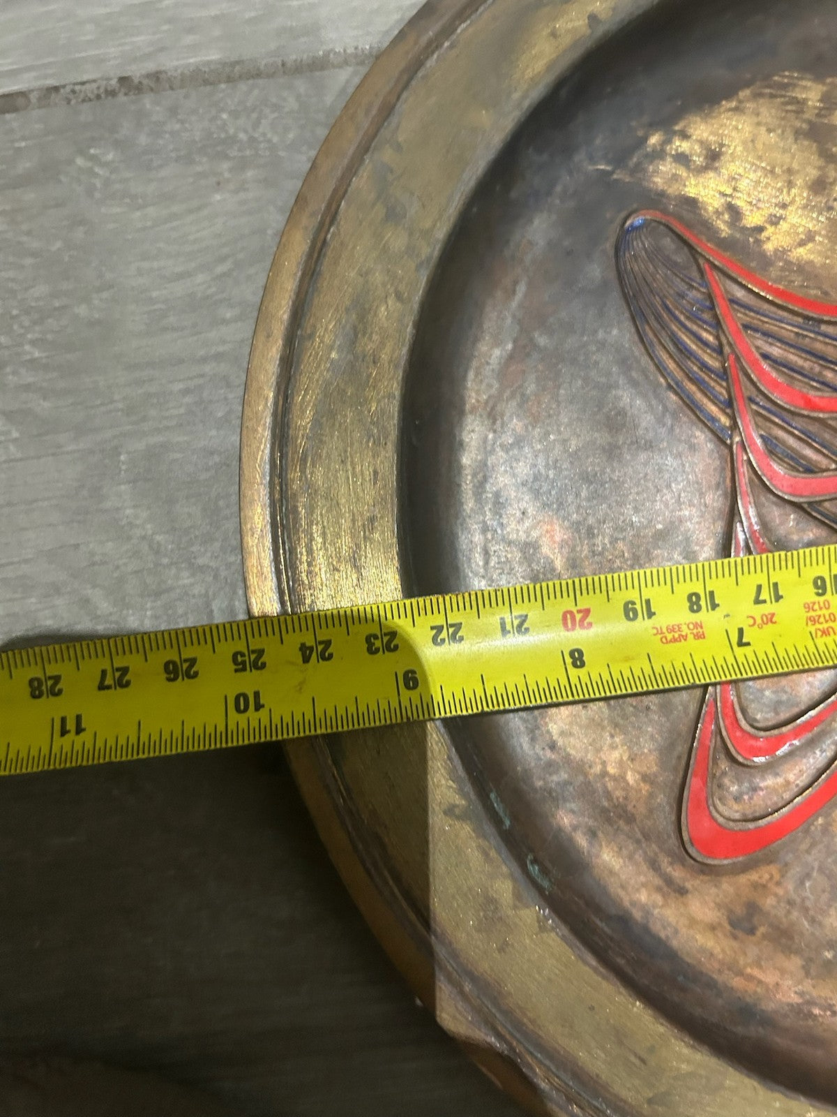 French Art Deco Dinanderie Copper Brass Tray Enamel Fan Motif c.1925409