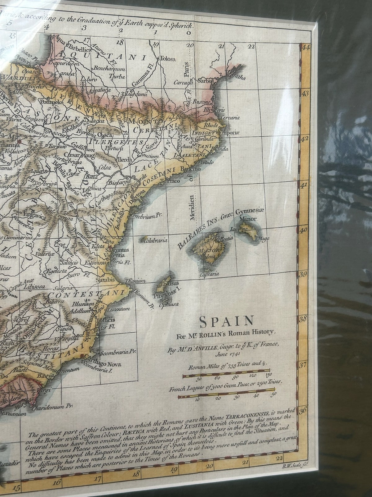 Spain Antique Map R.W. Seale for Rollin's Roman History after D'Anville 17417