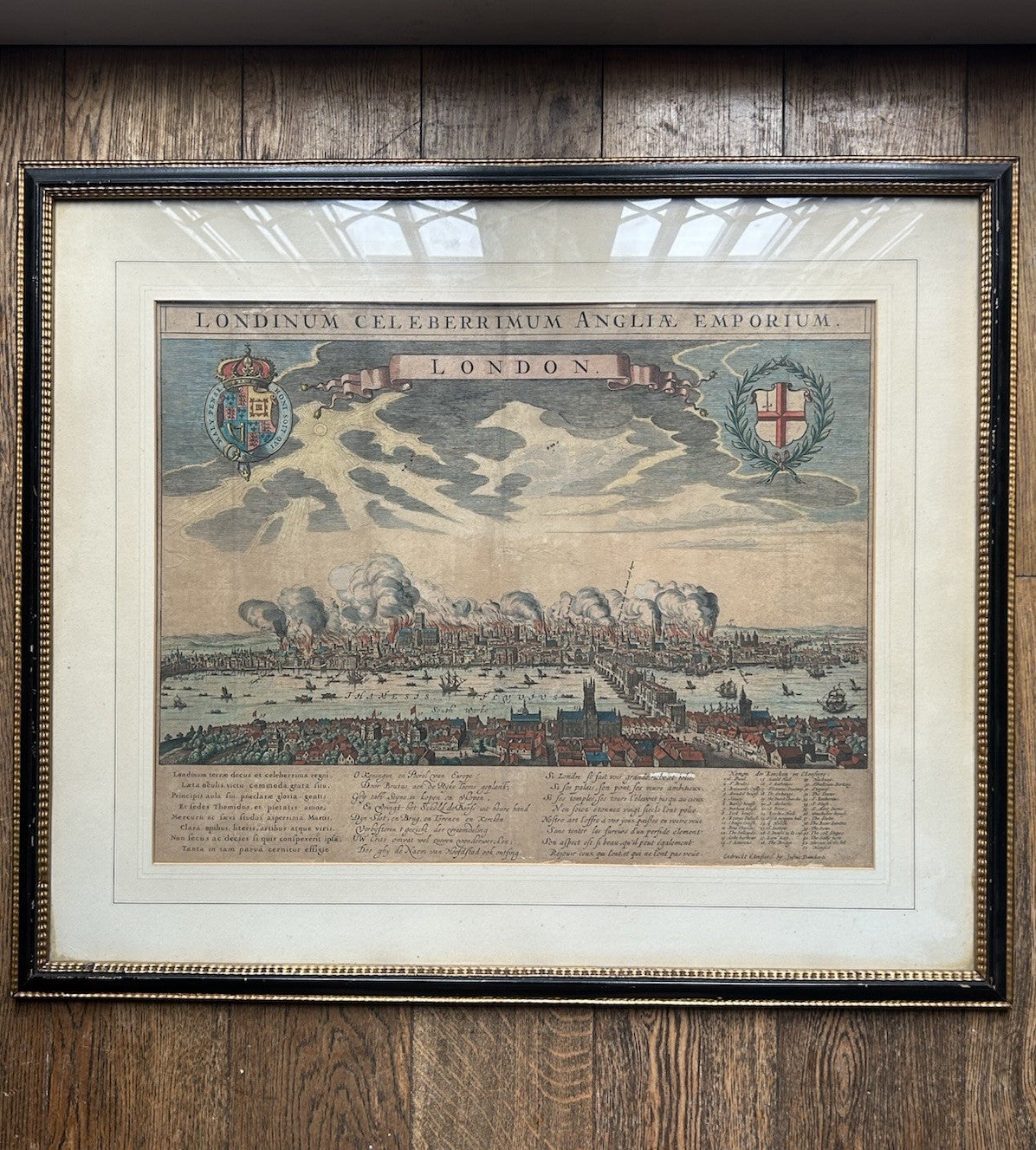 Rare 17thC Justus Danckerts London Great Fire 1666 Hand-Coloured Map1