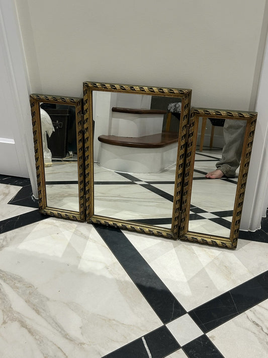 Antique Three Piece Dressing Table Mirror Gold Frame Vintage Vanity 49x70cm0