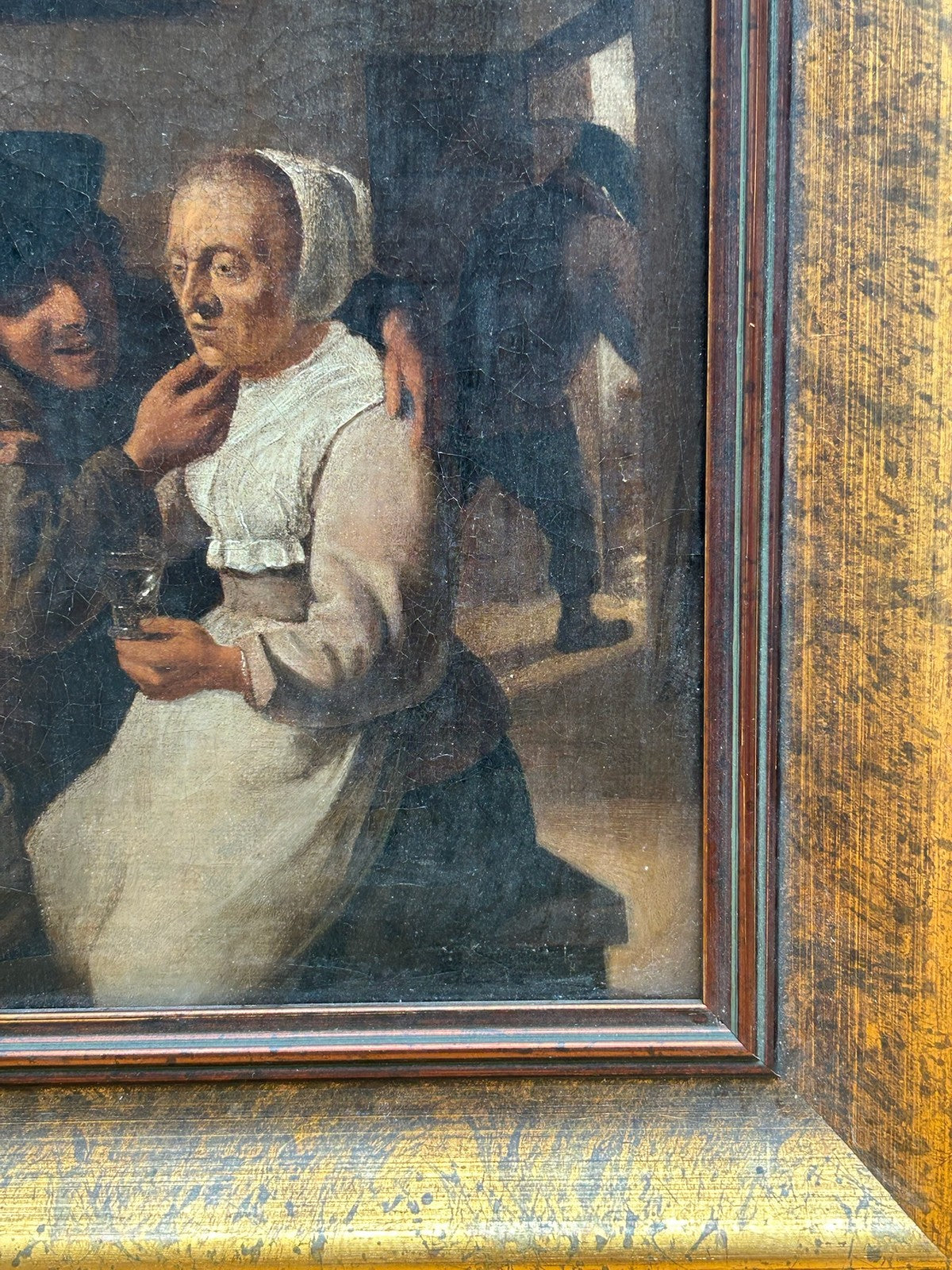 Antique Oil Painting Dutch Flemish School Tavern Scene Manner of Teniers Framed8