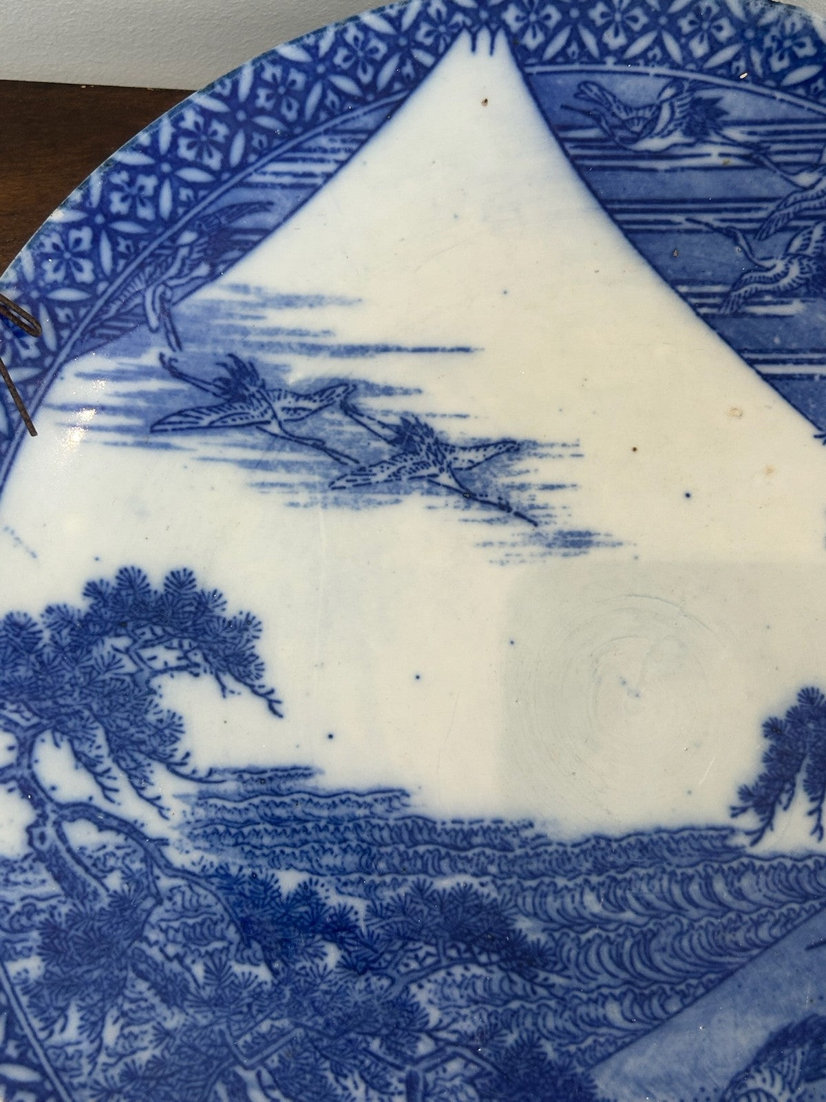 Japanese Blue & White Mount Fuji Landscape Plates A/F Rim Chip2