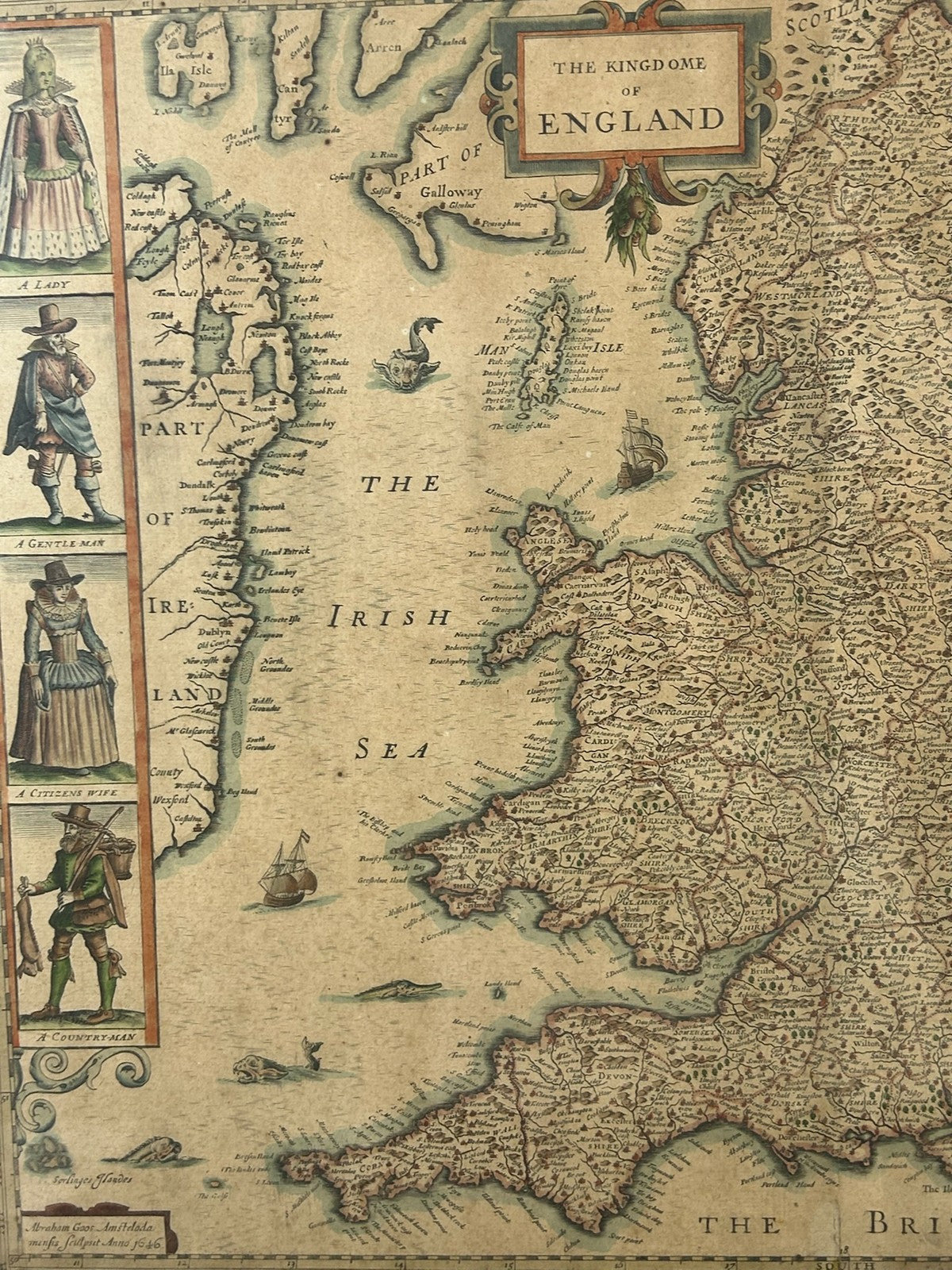 John Speed Kingdome of England 1646 Abraham Goos Carte a Figures Map Hand Colour7