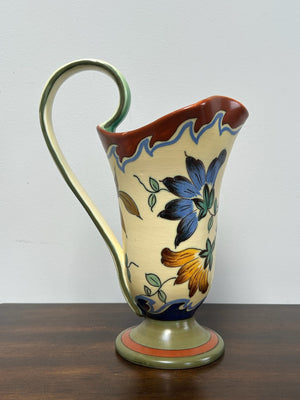Gouda Dutch Art Pottery Ewer Jug Hand Painted Floral Matt Glaze 27cm