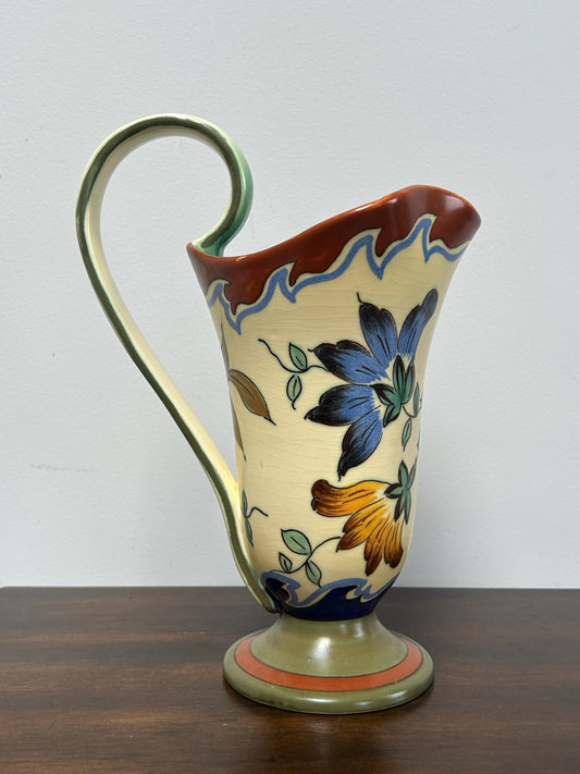 Gouda Dutch Art Pottery Ewer Jug Hand Painted Floral Matt Glaze 27cm0
