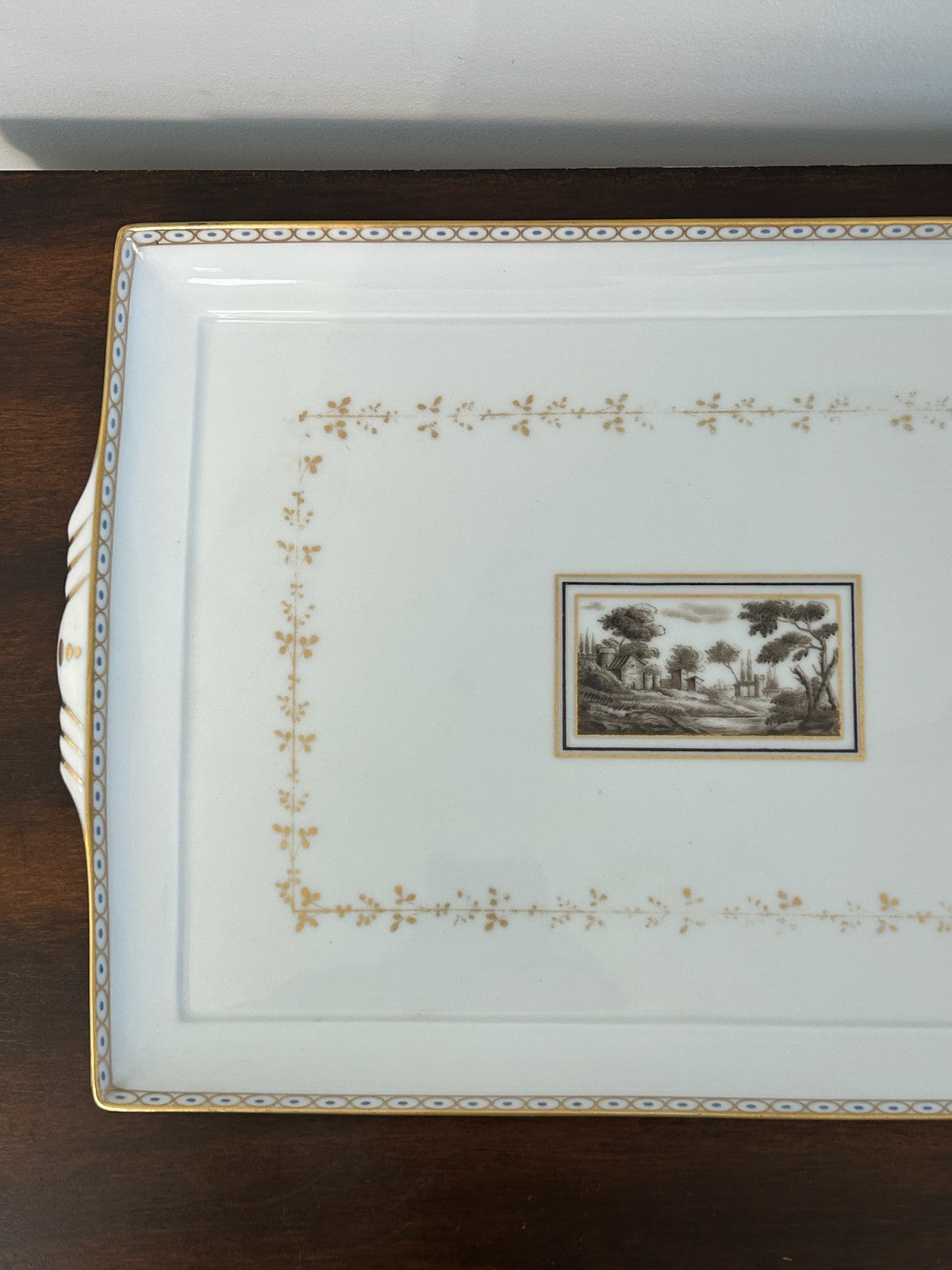 Richard Ginori Porcelain Tray and Cream Jug Sepia Landscape Gilt1
