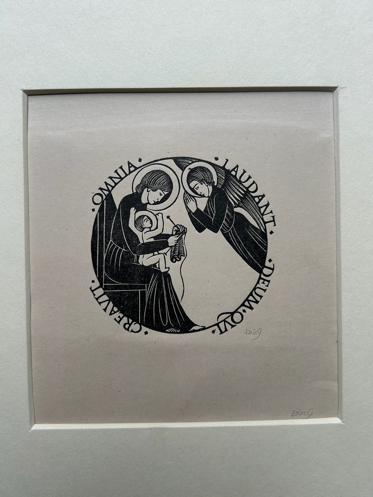 Eric Gill Signed Wood Engravings Virgin & Child Sedes Sapientiae Pair Mounted2