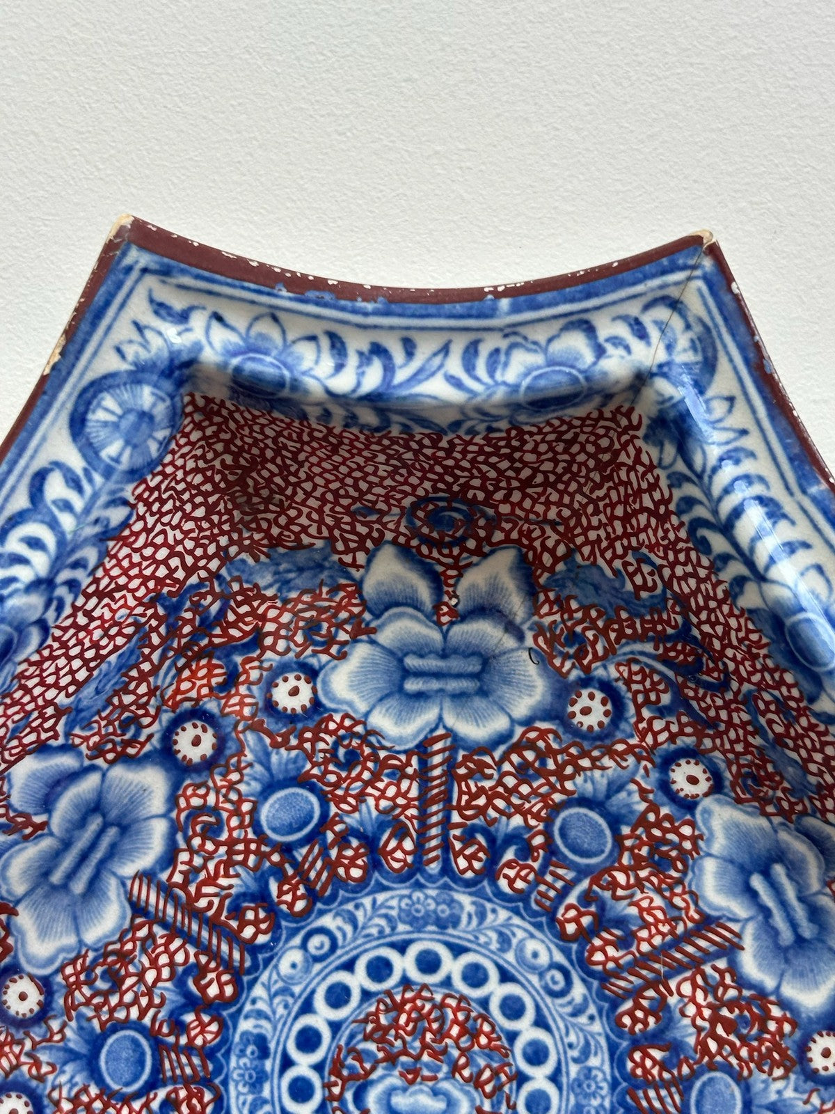 Antique Staffordshire Blue Puce Transfer Shaped Dish Old Staple Repairs5