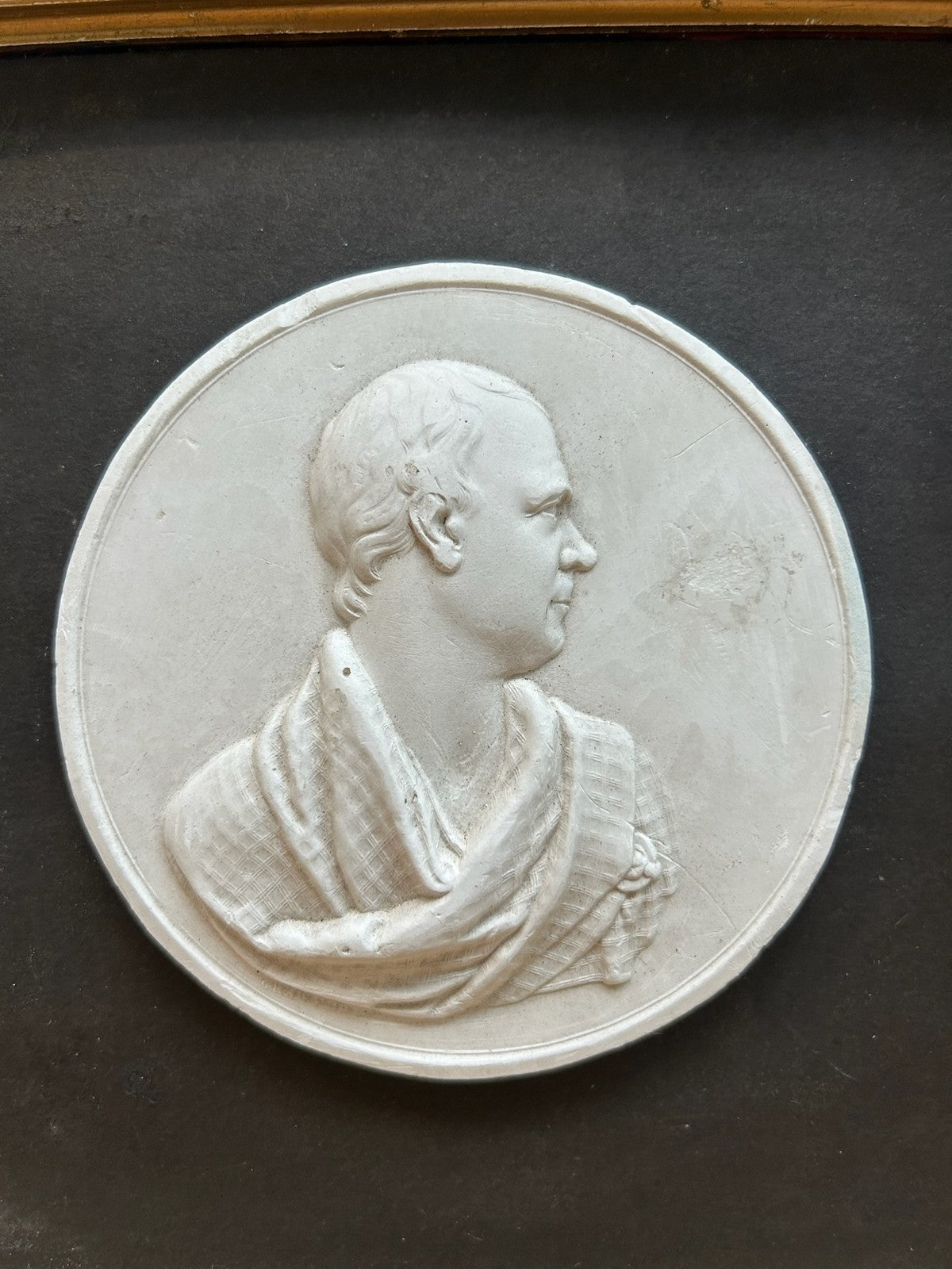 Pair Antique Plaster Relief Portrait Medallions Walter Scott & Lord Byron Framed2