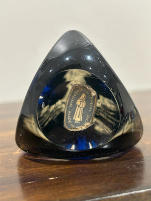 Whitefriars Blue Glass Paperweight Monk Foil Label